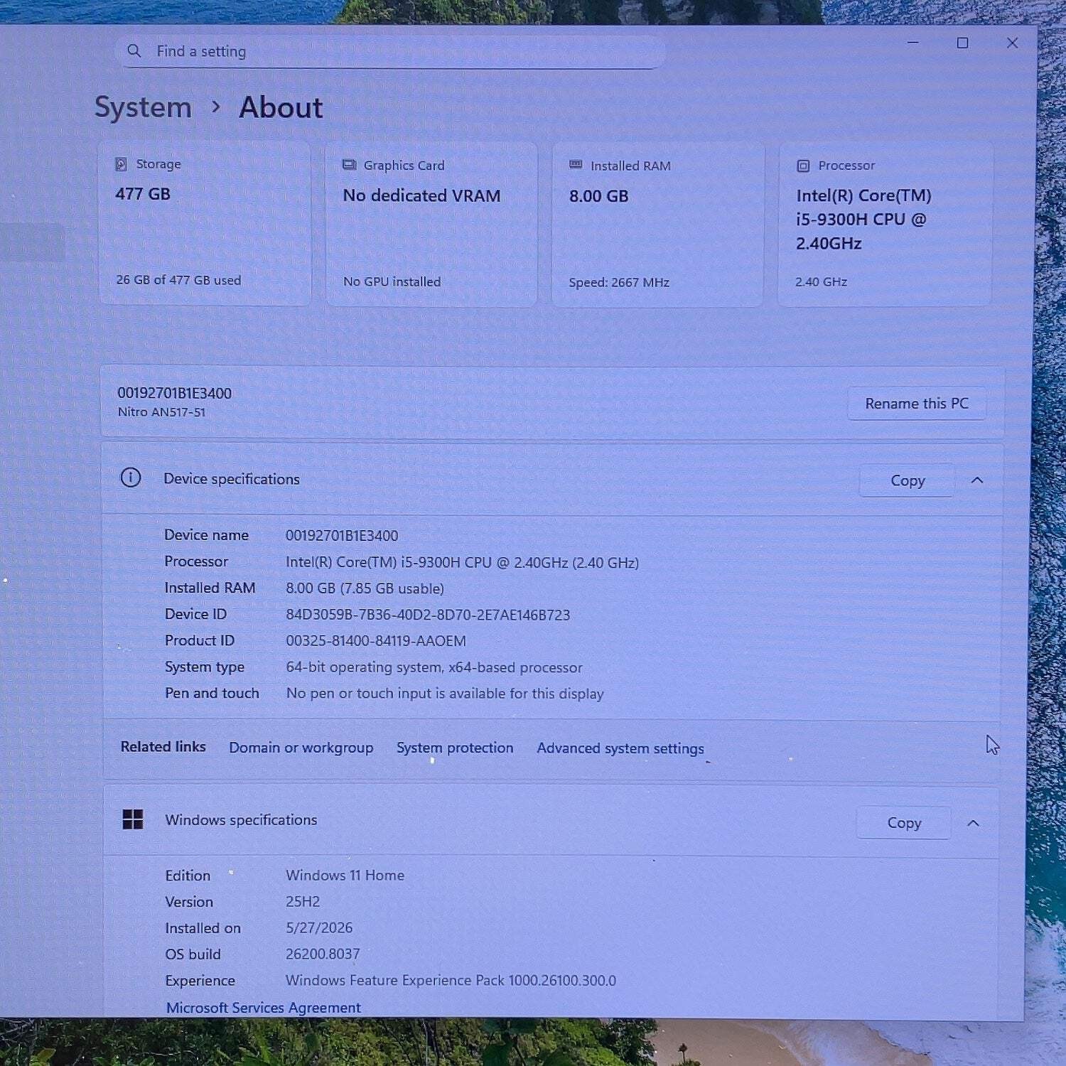 Acer Nitro 5 AN517-51-56YW 17.3″ i5-9300H 8GB RAM 512GB SSD GeForce GTX 1650