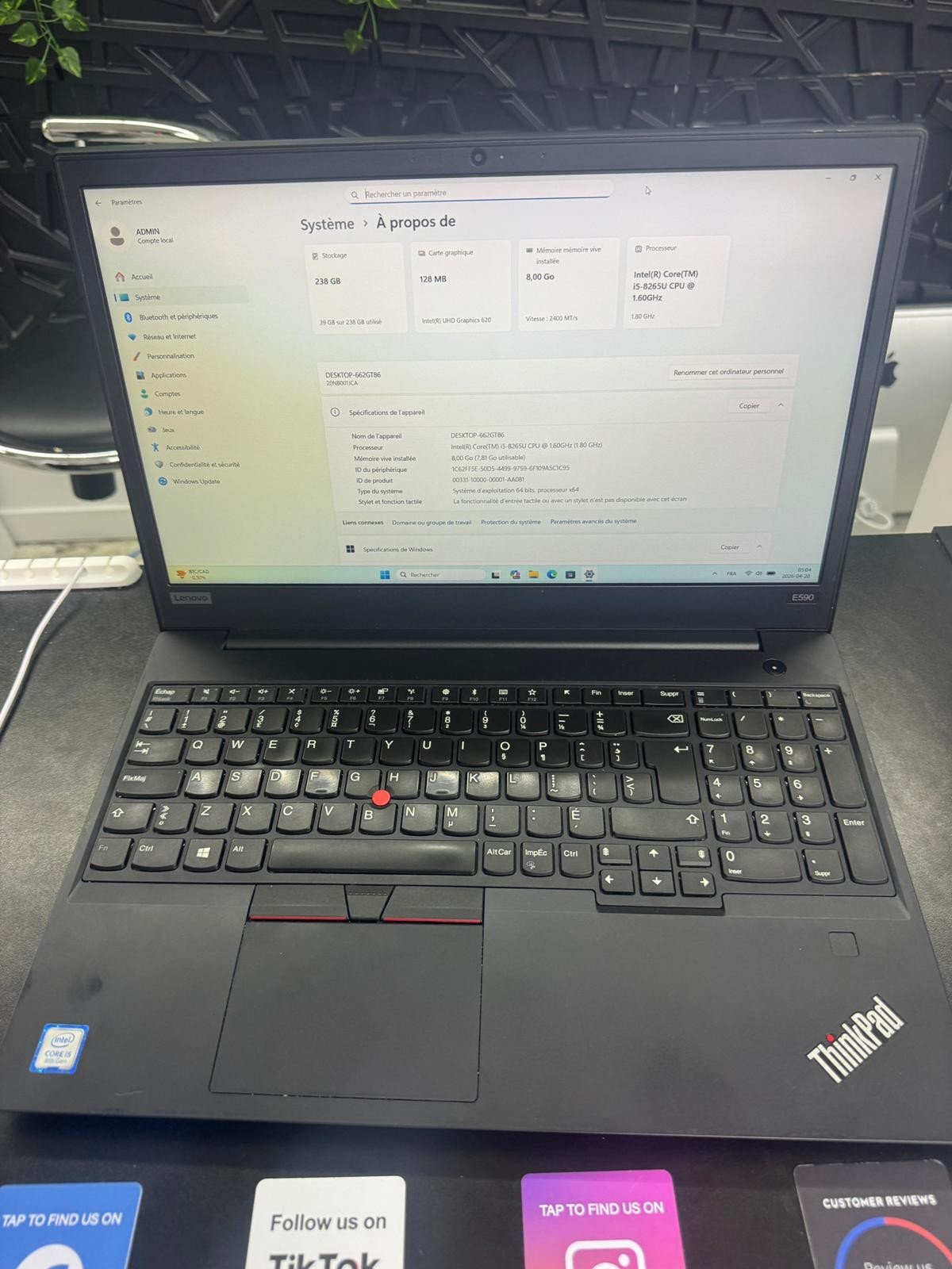Lenovo E590 Lenovo ThinkPad E590 – 256Gb – 15,6” (1920×1080)