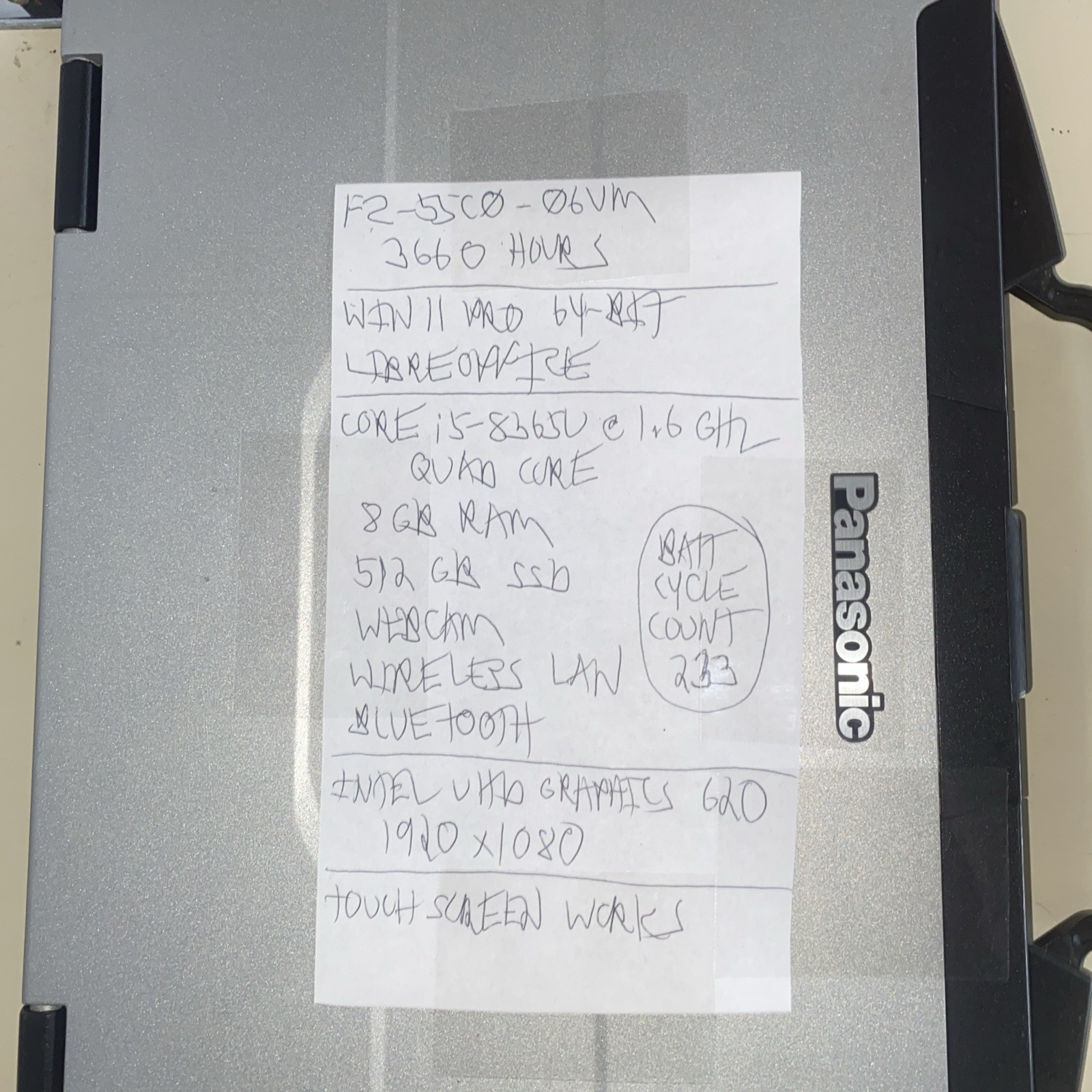 Panasonic FZ 55 Toughbook i5-8365U 1.6GHz 4C 8GB 512MB M2.NVME 11Pro new battery