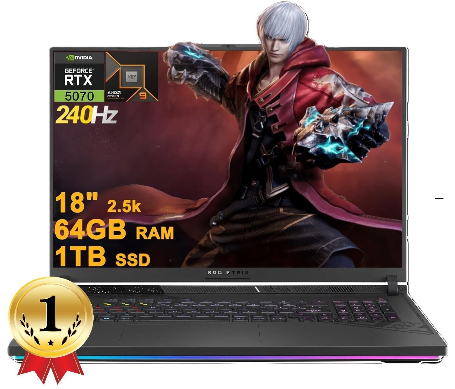 NEW ASUS ROG Strix G18 18″ 2.5K 240MHz, RTX 5070 ,Ryzen 9-8940HX, 64GB,1TB