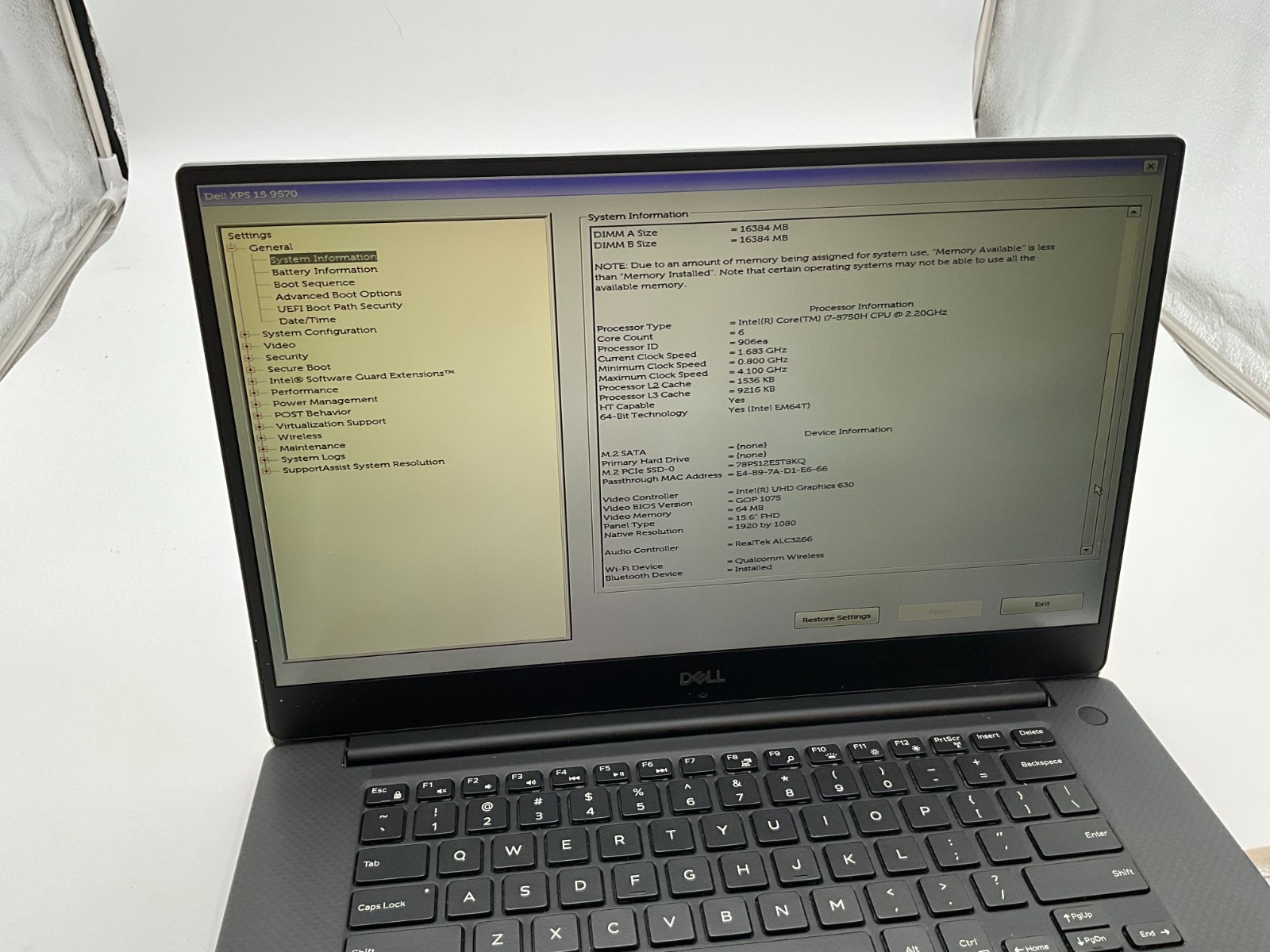 DELL XPS 15 9570 i7-8750H 32GB 1tb NVME GTX 1050TI LAPTOP F4SFLQ2