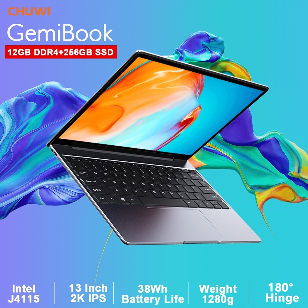 CHUWI GemiBook 13″ 2K Laptop J4115 Quad-Core, 12GB RAM, 256GB SSD, Win 10