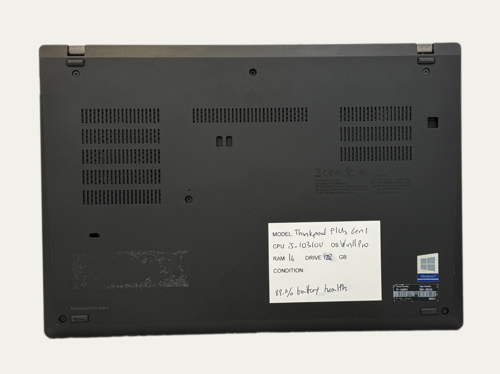 Lenovo Thinkpad P14s Gen 1 i5-10310U 1.7GHz 16GB RAM 128GB SSD BH: 88%