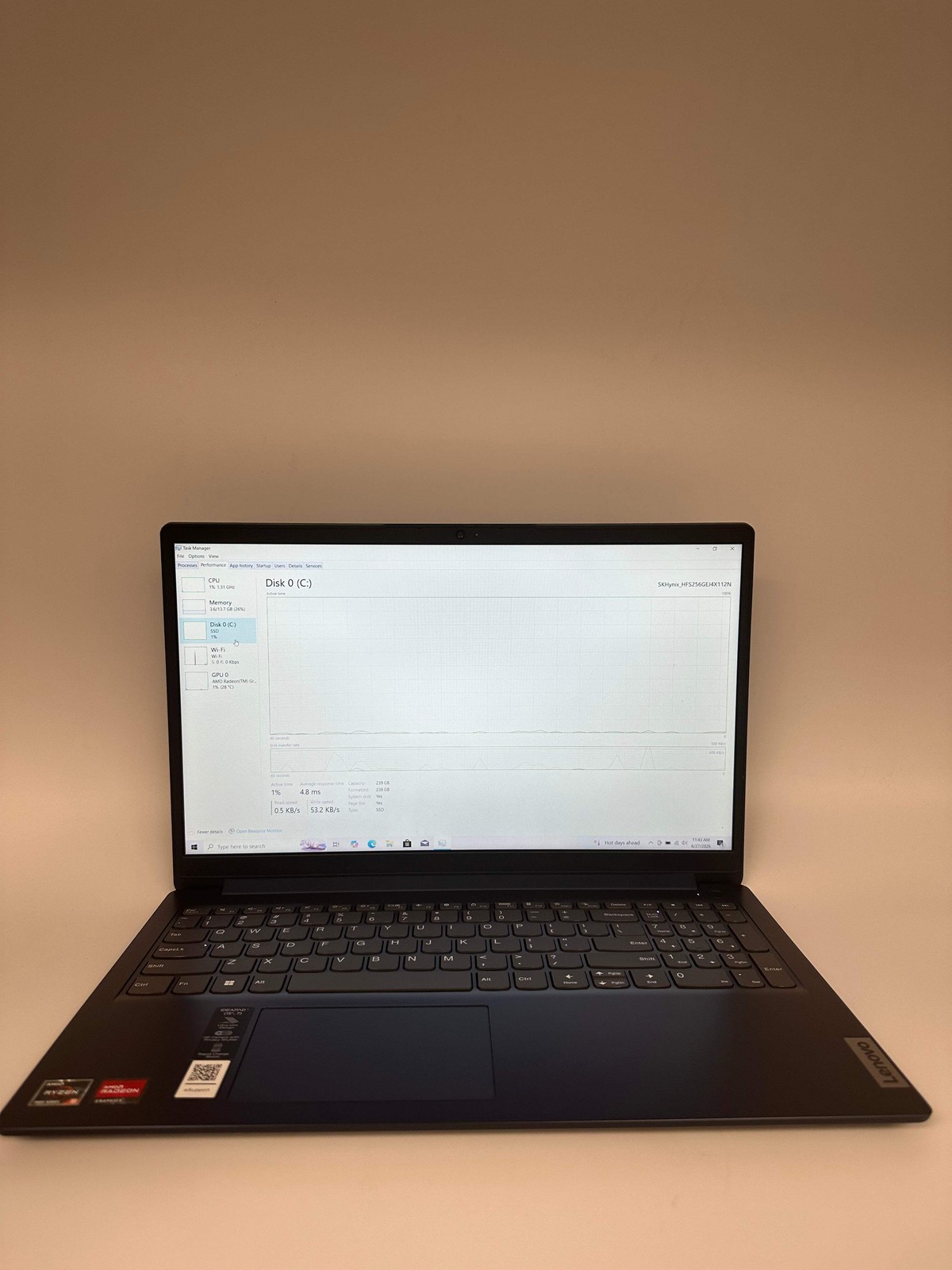 Lenovo Ideapad 1 15AMN7 Laptop AMD Ryzen 5 7000 16GB RAM 256GB Black