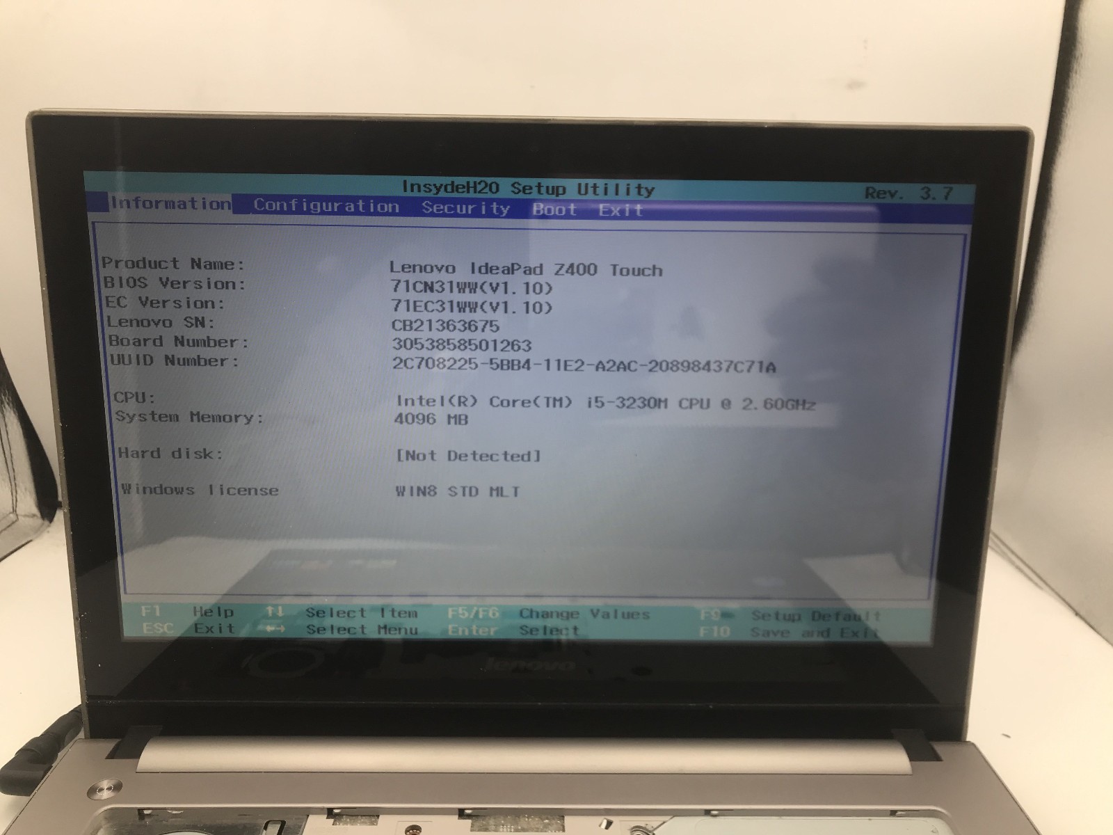 LENOVO IDEAPAD Z400 TOUCH – BOOTS TO BIOS – INTEL I5 3230M – 4GB RAM – READ – BB