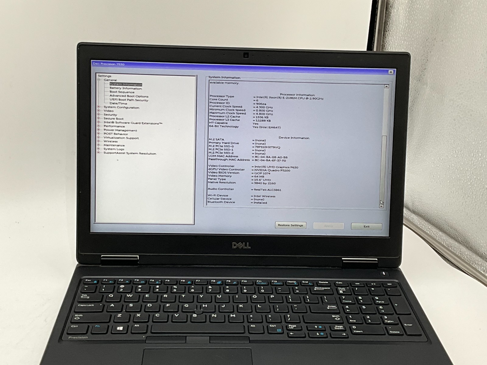 DELL Precision 7530 Xeon(R) E-2186M 32GB 1tb p3200 15.6″ LAPTOP 74938S2