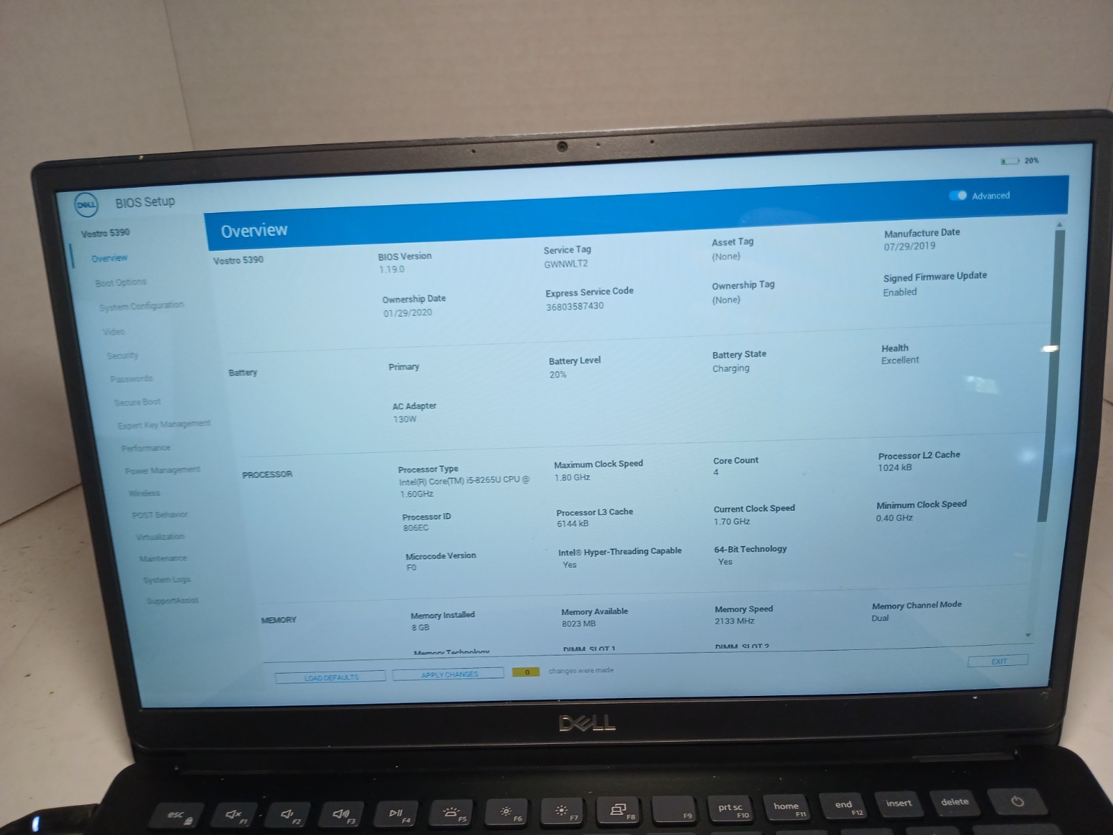 Dell Vostro 5390 i5-8265U 8GB RAM No SSD/HDD/OS! *READ* #97