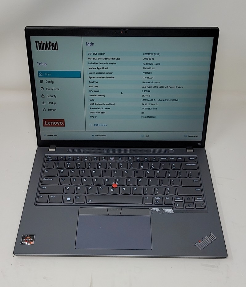 LENOVO ThinkPad T14 Gen 3 Laptop AMD RYZEN 5 PRO 6650U 16GB 256GB SEE NOTES