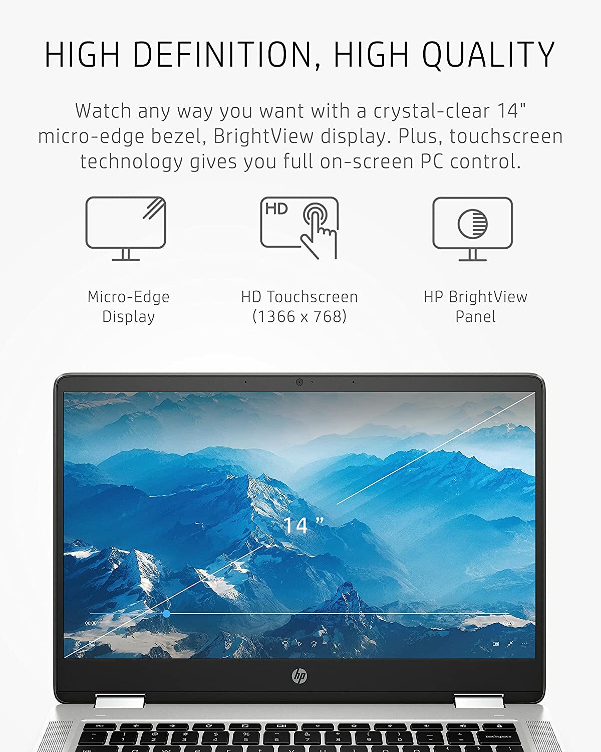 NEW HP 14a-ca0040nr x360 14 Laptop, Intel Celeron Processor, 4 GB RAM, 32 GB