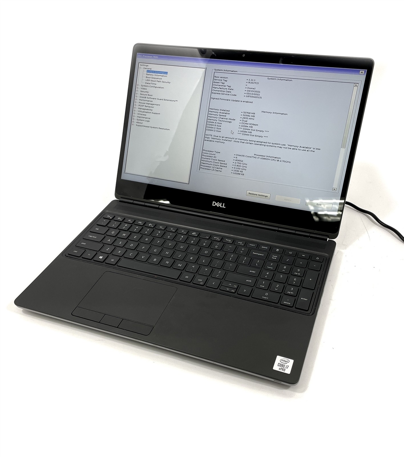 Dell Precision 7550 Laptop i7-10850H 256GB SSD 32GB RAM – Win 11 – No Battery
