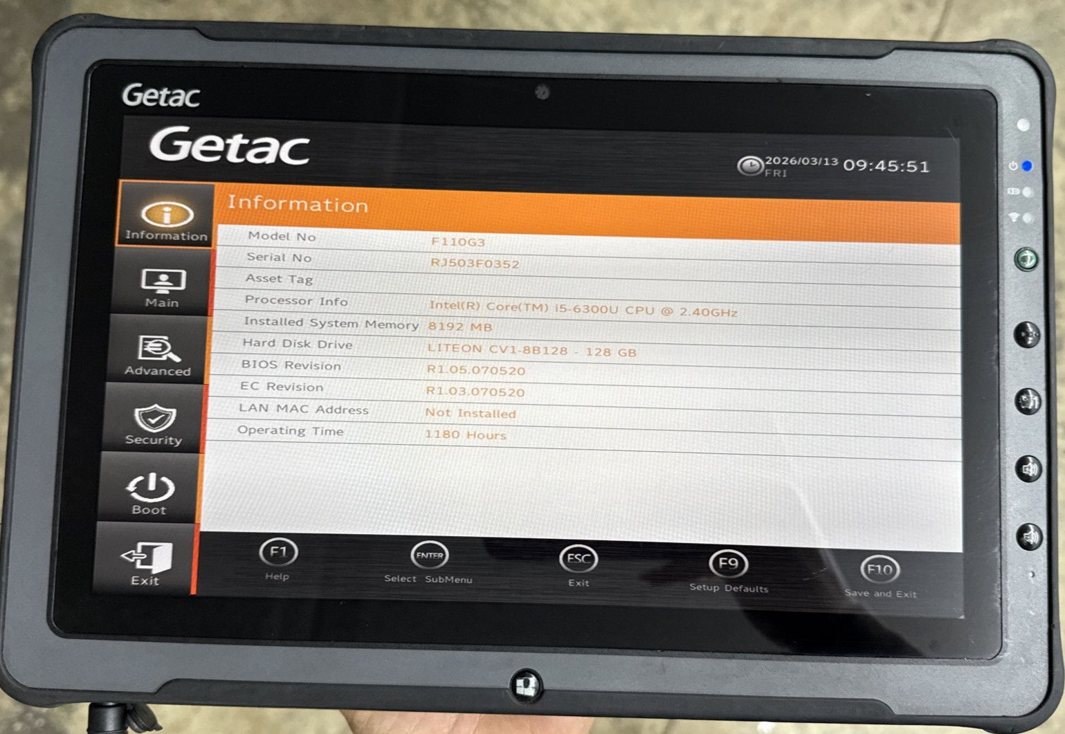 Lot of 5 GETAC F110-G3 Rugged Tablet core i5-6300-CPU 8GB-RAM 128GB-SSD-No OS