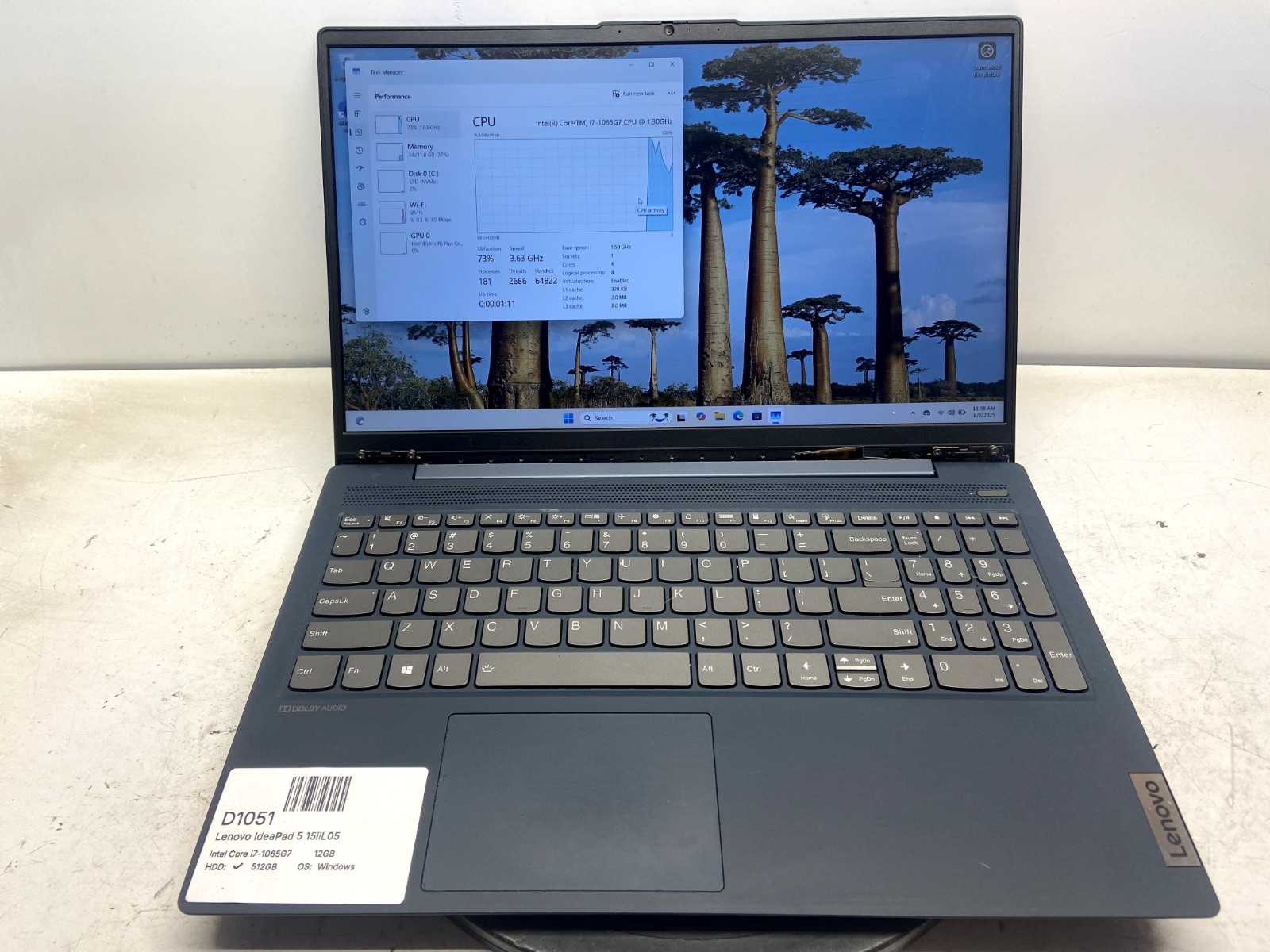 Lenovo IdeaPad 5 15iiL05 Intel Core i7-1065G7 1.3GHz 12GB 512GB SSD WIN 11 READ