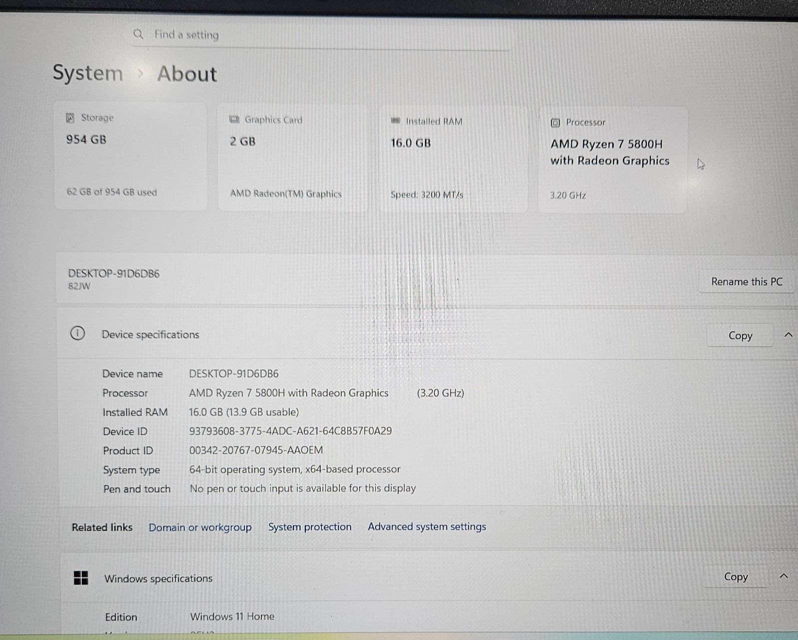 Lenovo Legion 5 15ACH6 Ryzen 7 5800H 16GB 1TB RTX 3050 + Charger (RTX Error 43)