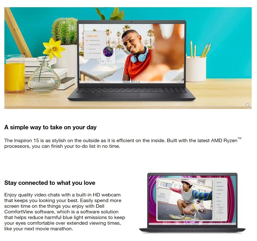Dell Inspiron 15.6″ Touch Laptop 8 core AMD Ryzen 7 32GB RAM 1TB SSD Win11Pro