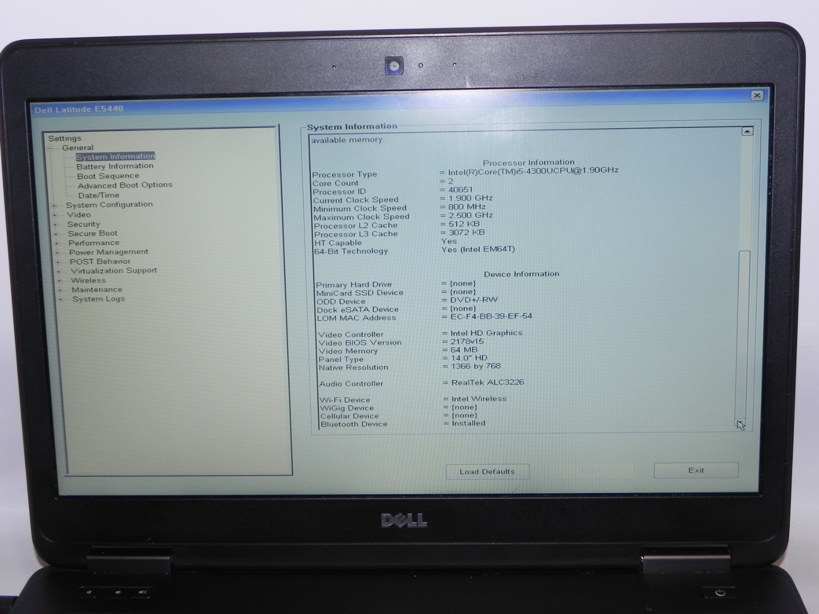 Dell Latitude E5440 14″ Intel i5-4300u 1.9GHz 4GB RAM – FOR PARTS OR REPAIR-