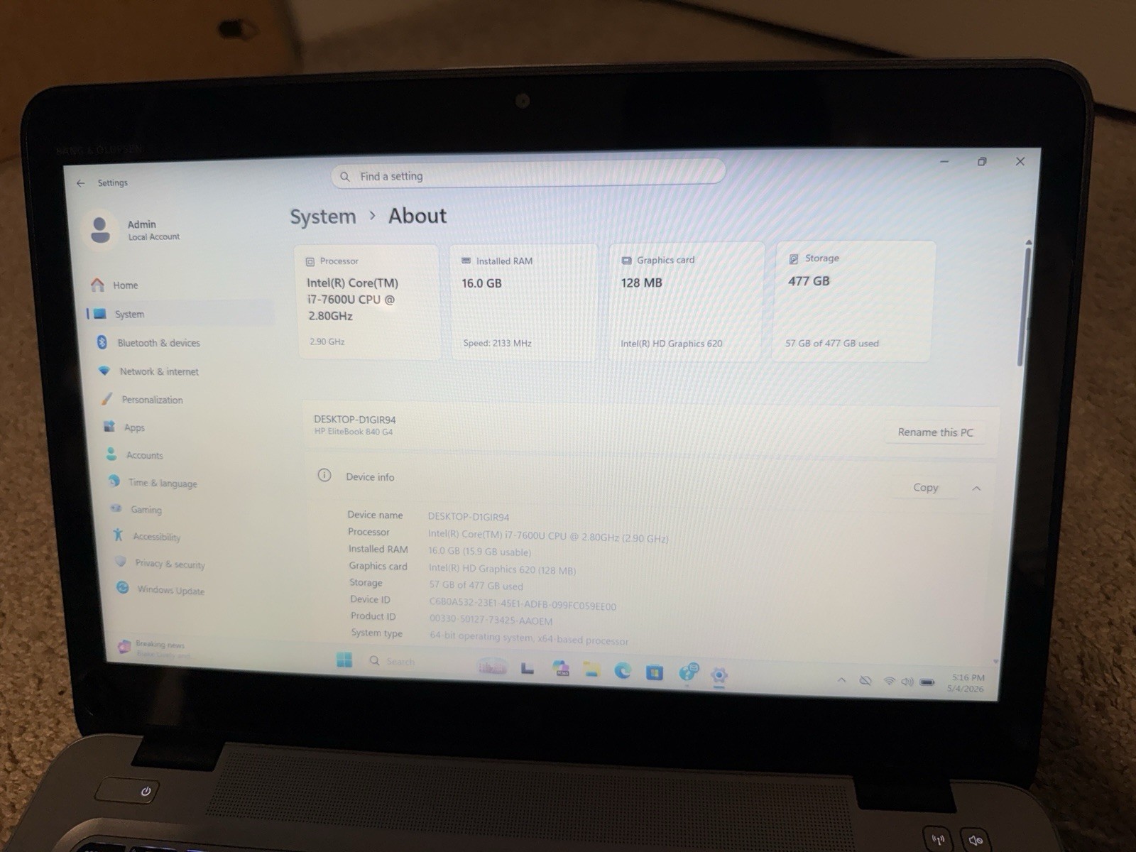 HP EliteBook 840 G4 Laptop (Touchscreen)
