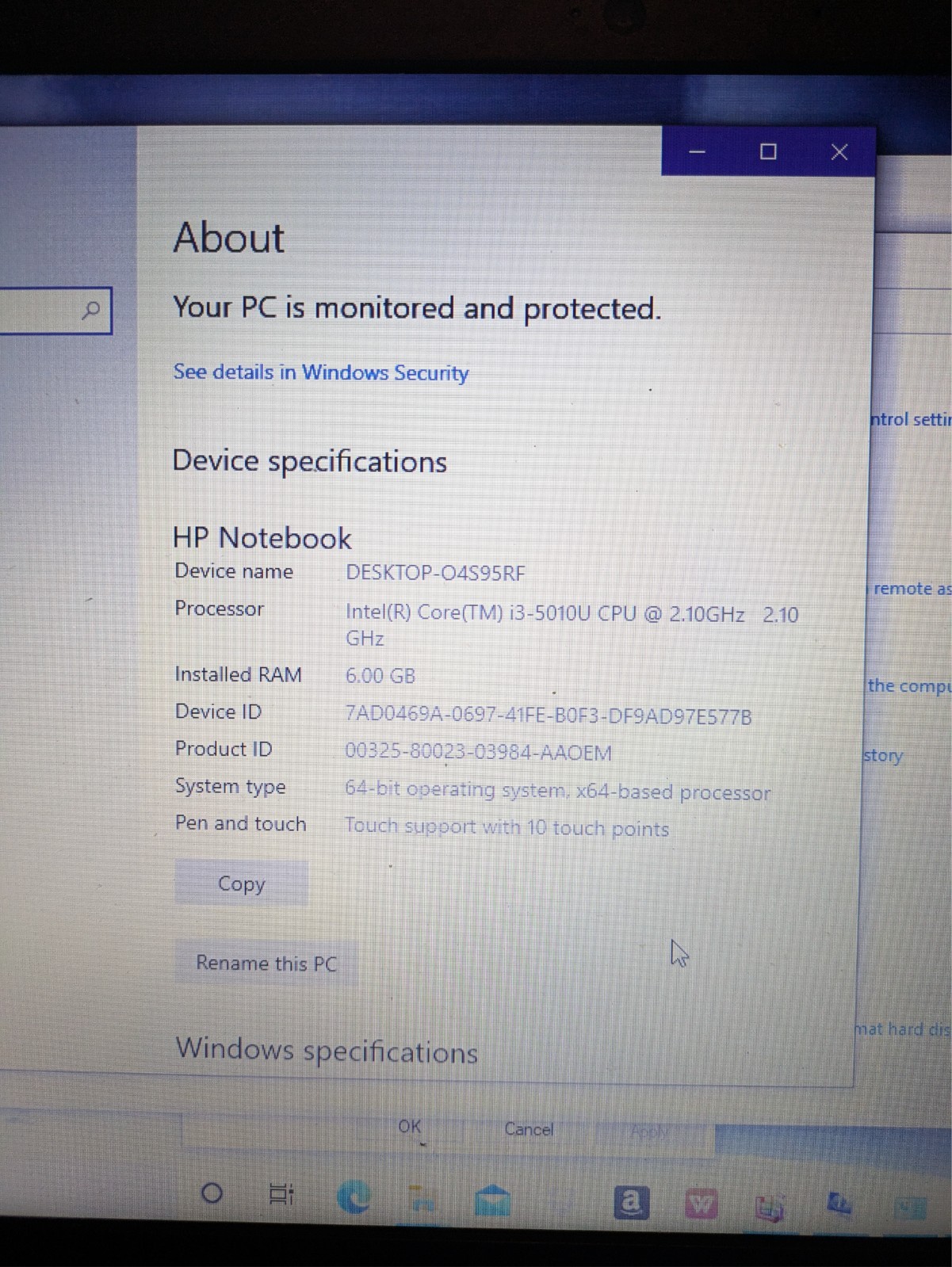 HP Laptop 15-ac121dx Intel i3-5010U 2.10GHz 6GB RAM HDD WIN 10 READ
