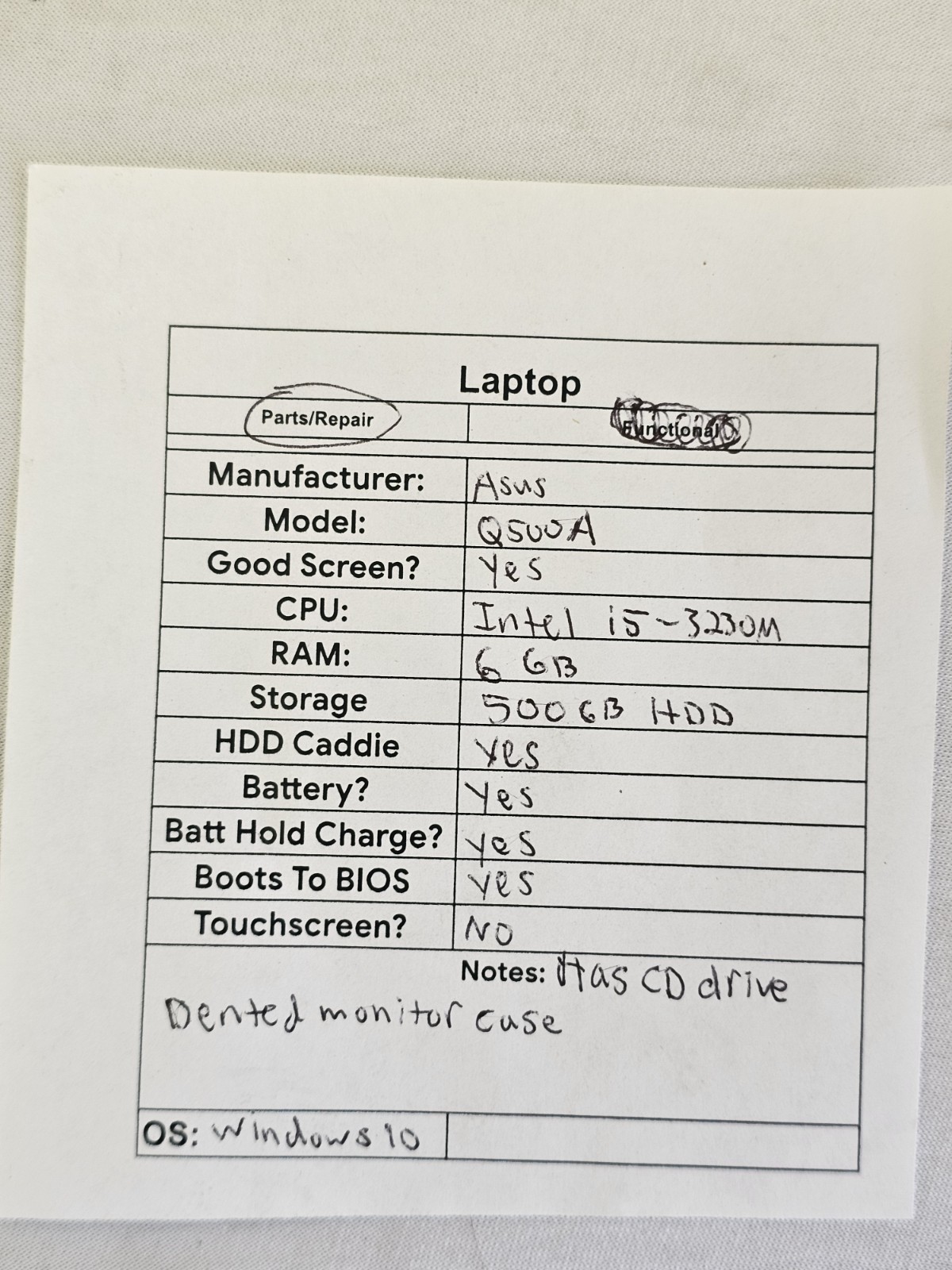ASUS Q500A Laptop – Intel i5-3230M – 6GB RAM – 500GB HDD – Windows 10 – Read