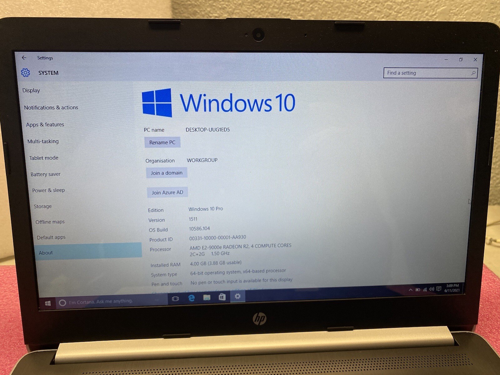 HP 14-cm0012nr 14″ Laptop 4GB 32GB AMD E2-9000e 1.50GHz Silver W10- 4BV23UA