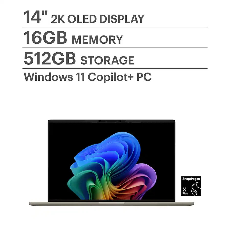 ASUS Zenbook A14 14″ OLED Laptop Snapdragon X Plus 16GB 512GB Copilot+ PC Beige