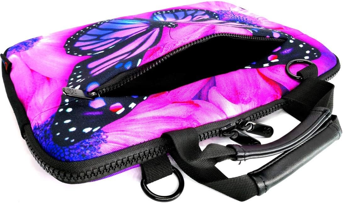 14.5 15 15.6 Inches Canvas Laptop Shoulder Bag Case, Purple Butterfly Messenger