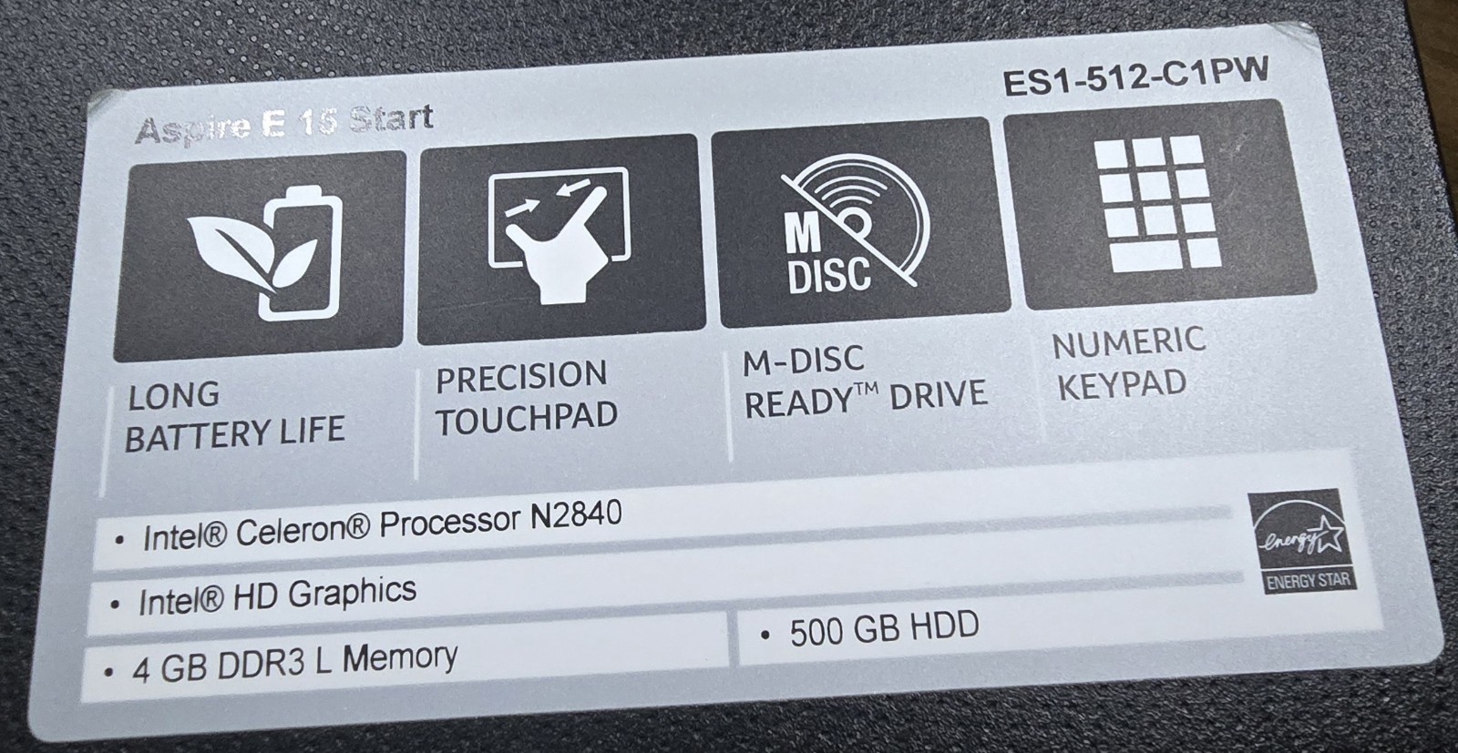 Acer Aspire E 15 Start (ES1-512-C1PW) 15.6″ Intel Celeron Processor Windows 10.