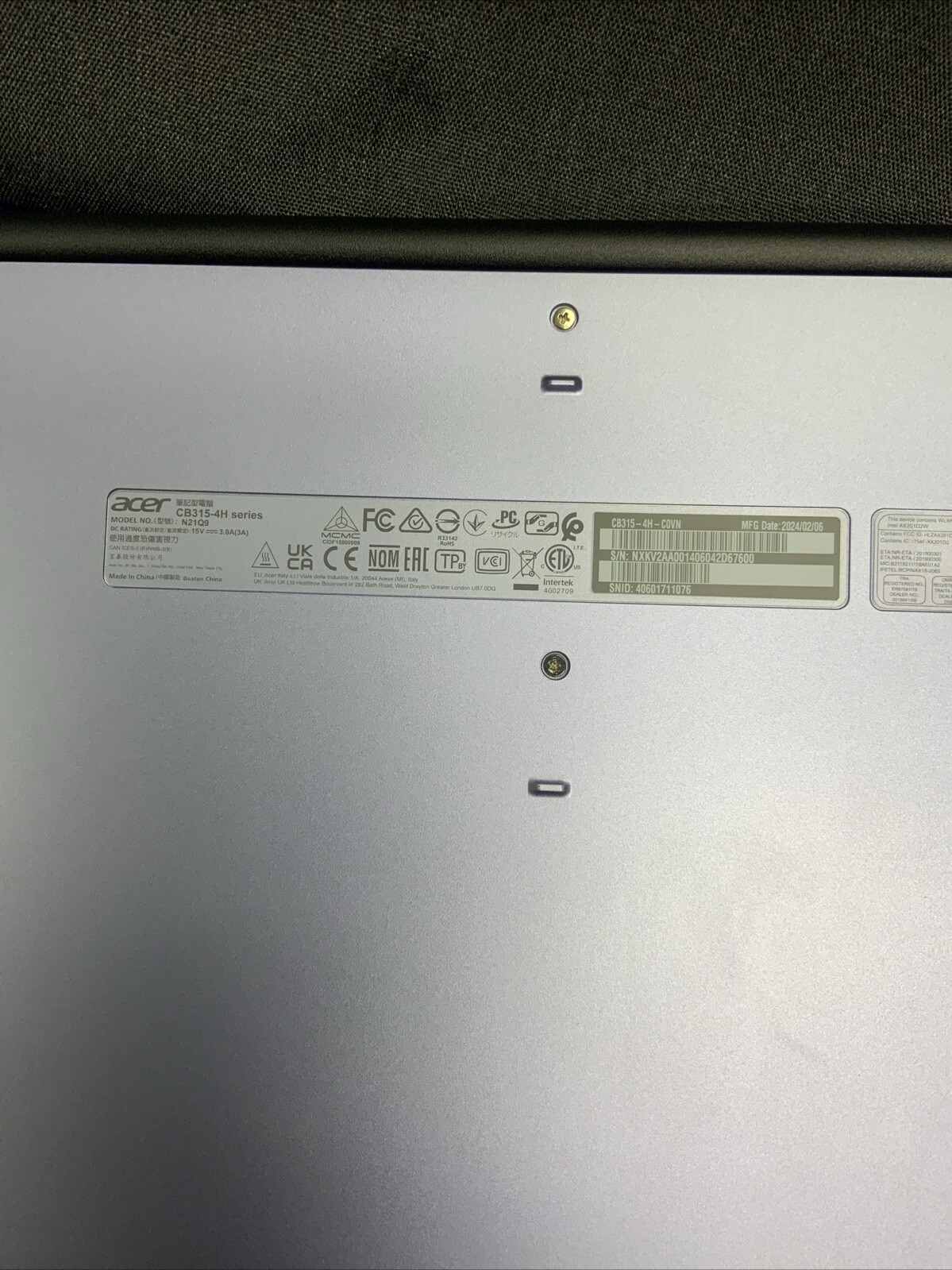 USED ACER CB315-4H SERIES MODEL N21Q9 CHROMEBOOK LAPTOP (QUI002370) Case Inc