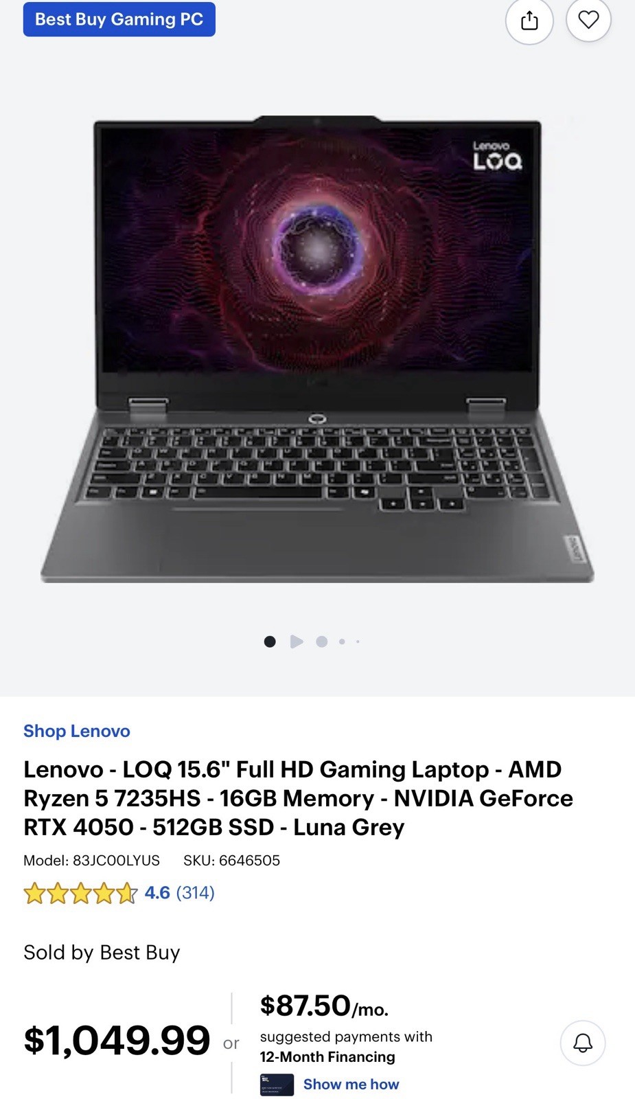 Lenovo – LOQ 15.6″ Full HD Gaming Laptop – AMD Ryzen 5 7235HS