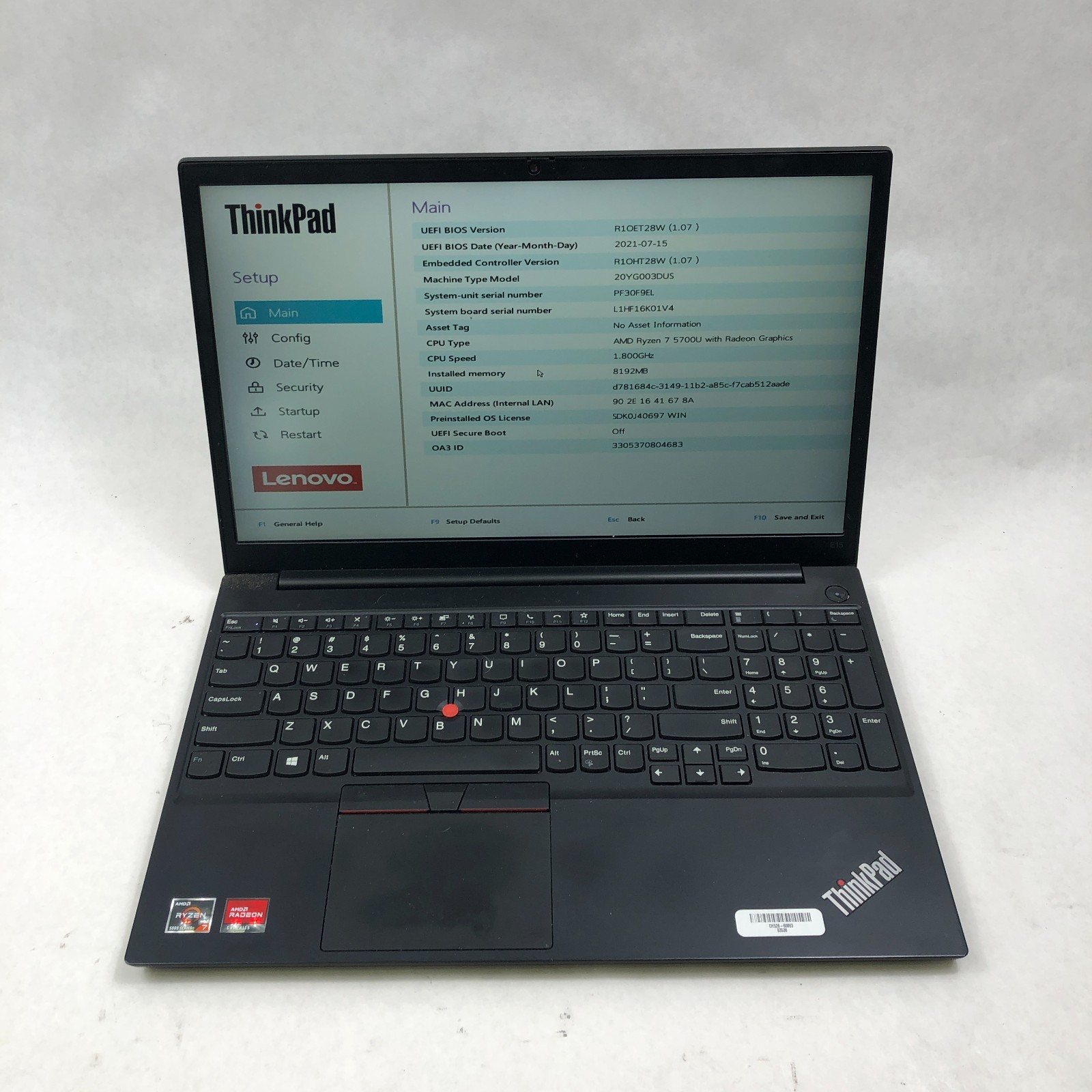 Lenovo ThinkPad E15 Laptop Ryzen 7 5700U 1.80GHZ 15.6″ FHD 8GB 256GB NVMe No OS