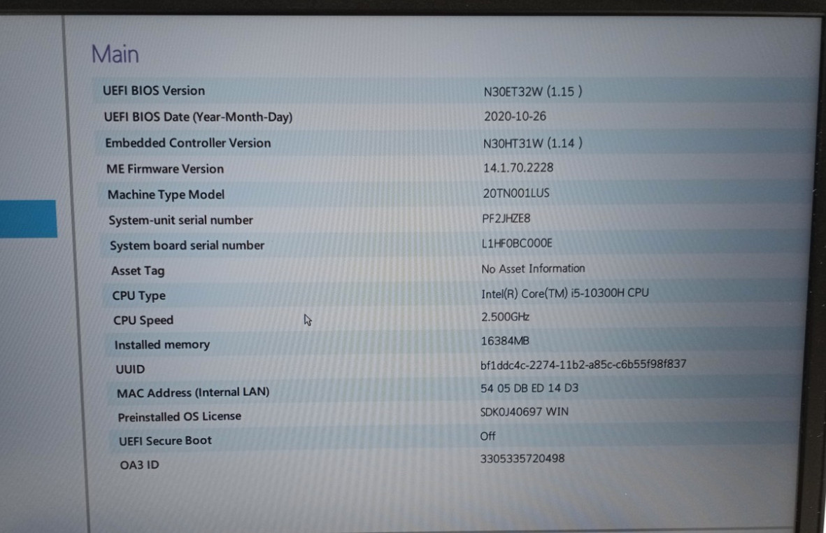Lenovo ThinkPad T15p Gen 1 15.6″ i5-10300H@2.50 16GB/256GB NVMe Win11Pro MC444*!