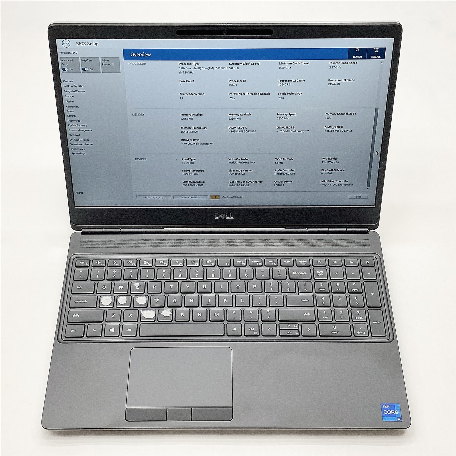 Dell Precision 7560 Laptop Intel i7 11800H 2.30GHZ 15.6″ FHD 32GB NO HDD T1200