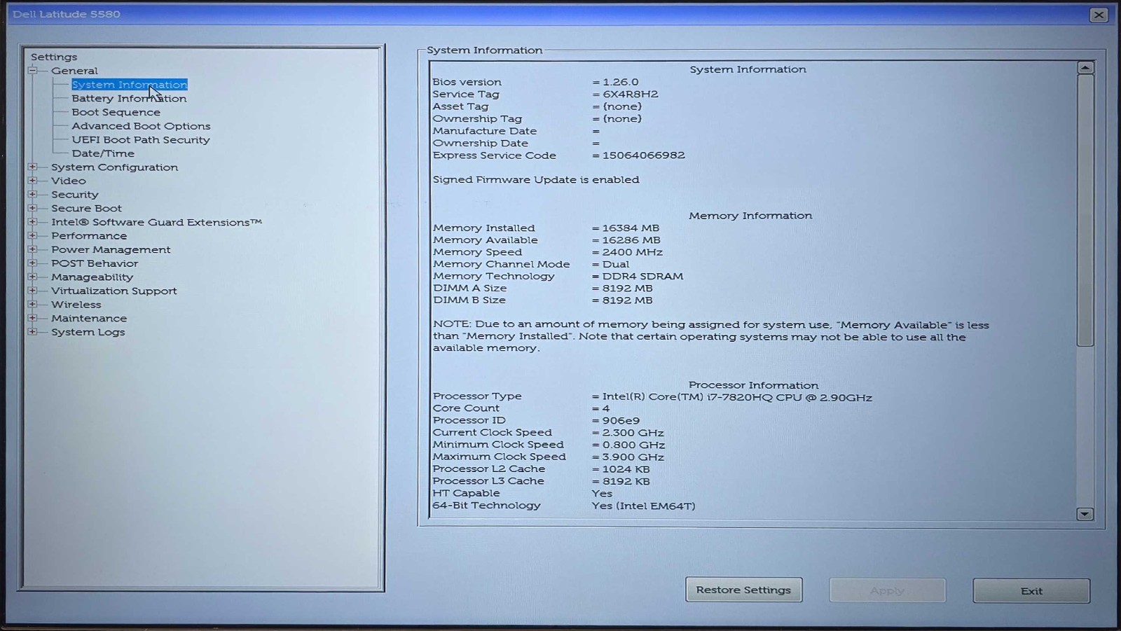 Dell Latitude 5580 Core i7-7820HQ 16GB RAM 256GB SSD Windows 11 Pro w/AC Adapter