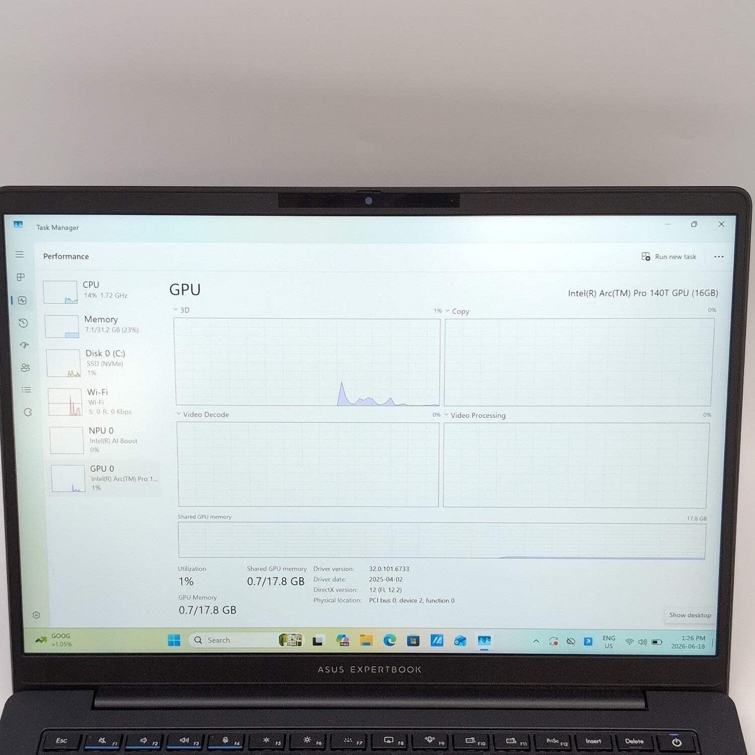 Asus ExpertBook B3 B3405CCA 14″ Core Ultra 7 255H 4.9GHz 32GB RAM 500GB SSD