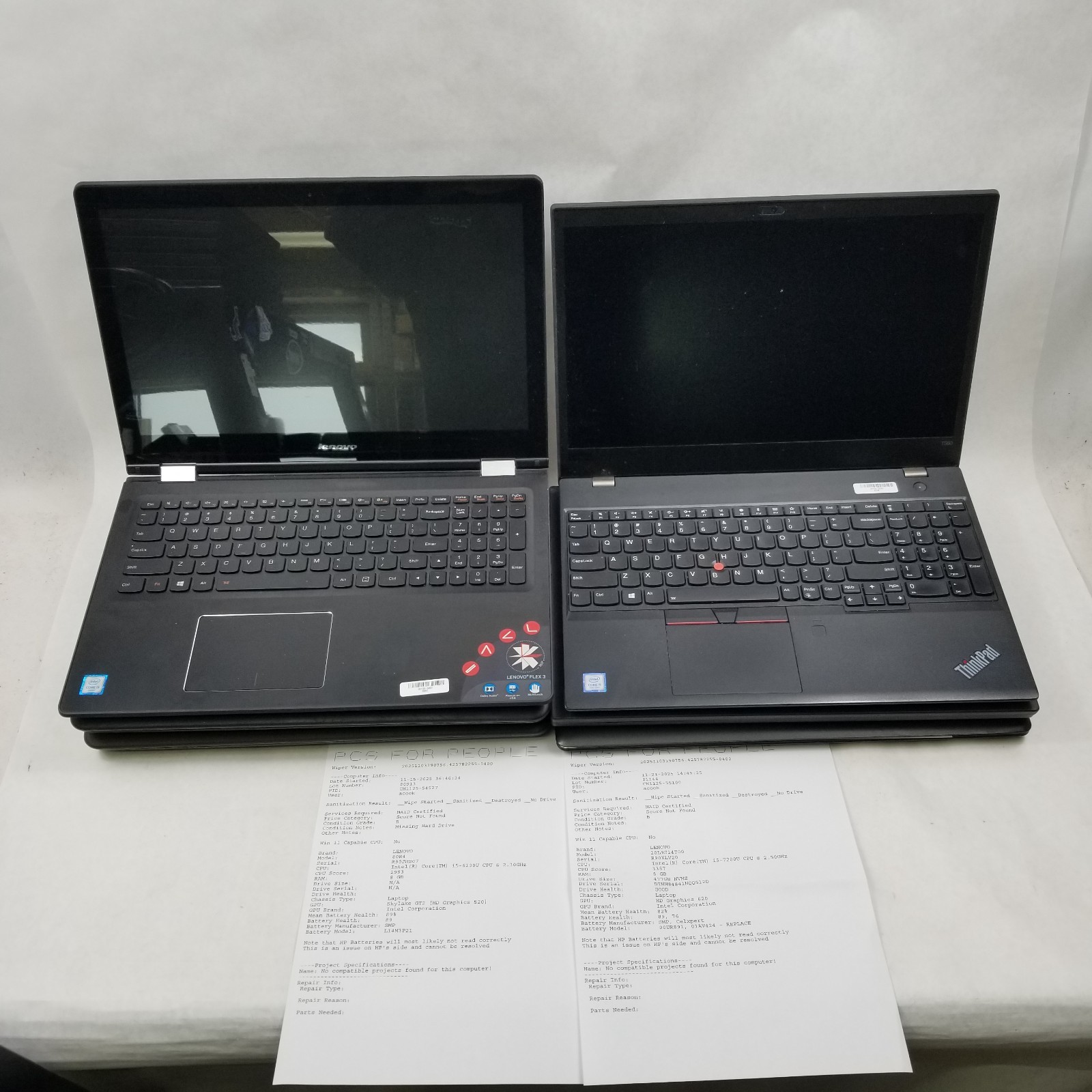 Lot of 6 Lenovo ThinkPad IdeaPad Laptops Mixed Model and Specs *See Description*