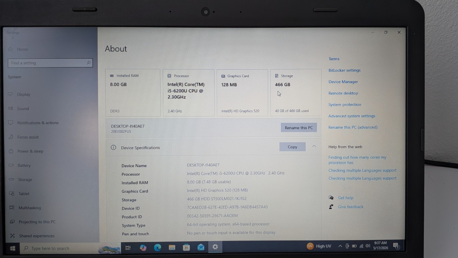 Lenovo ThinkPad E560 i5-6200U 8GB 500GB HD WIN 10 PRO