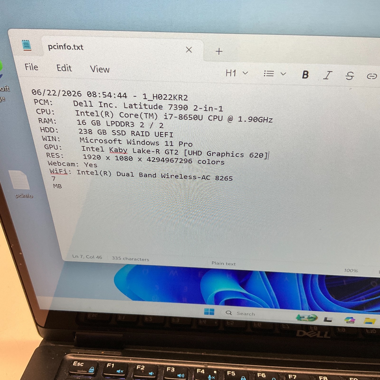 Dell Latitude 7390 2-in-1 Core i7-8650U 1.90GHz 16GB 256GB SSD Win 11 Pro Laptop