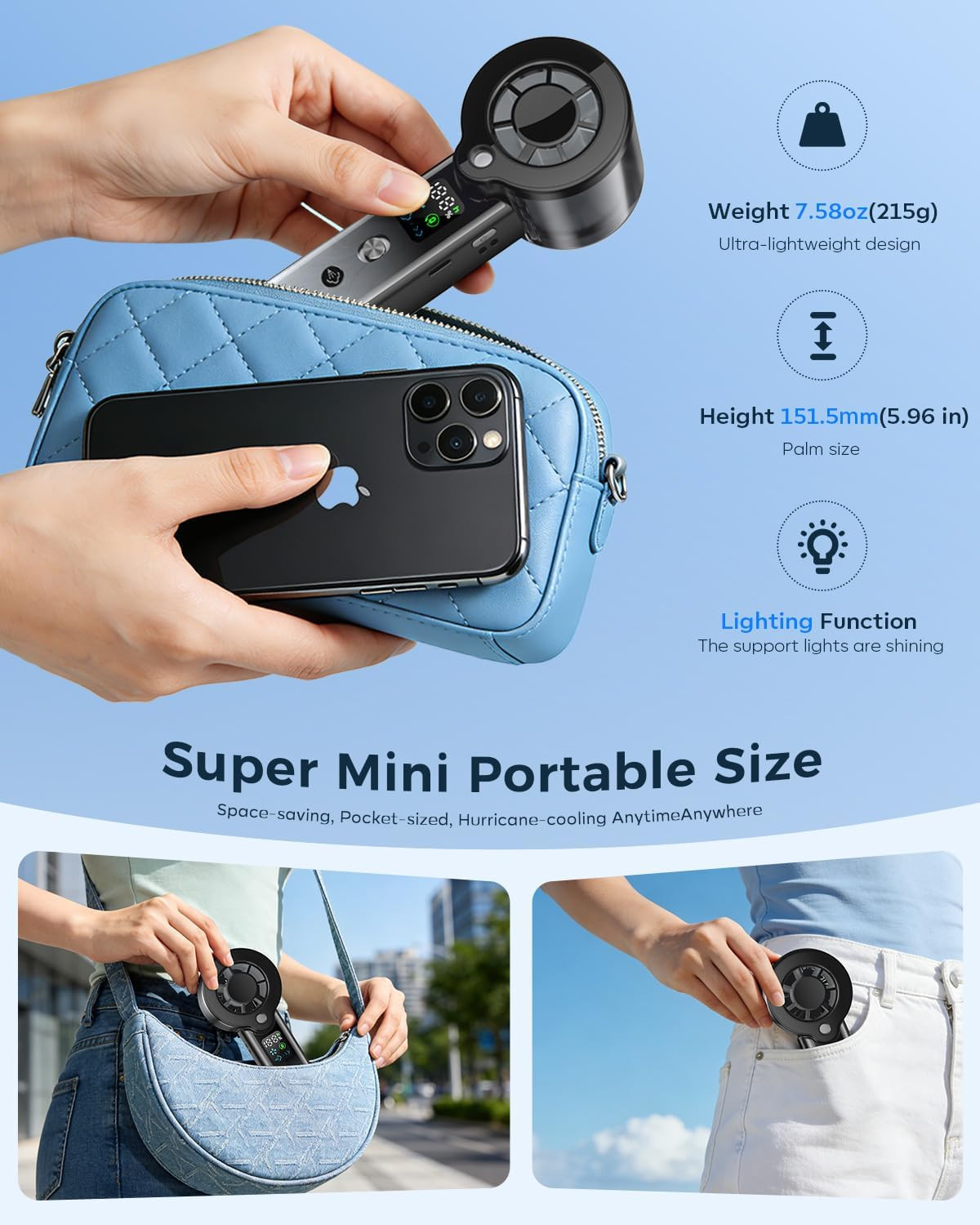Doge&Vollar 4-in-1 Misting Portable Fan, 5000mAh 30H Max Runtime, 1-100 Speed Tu