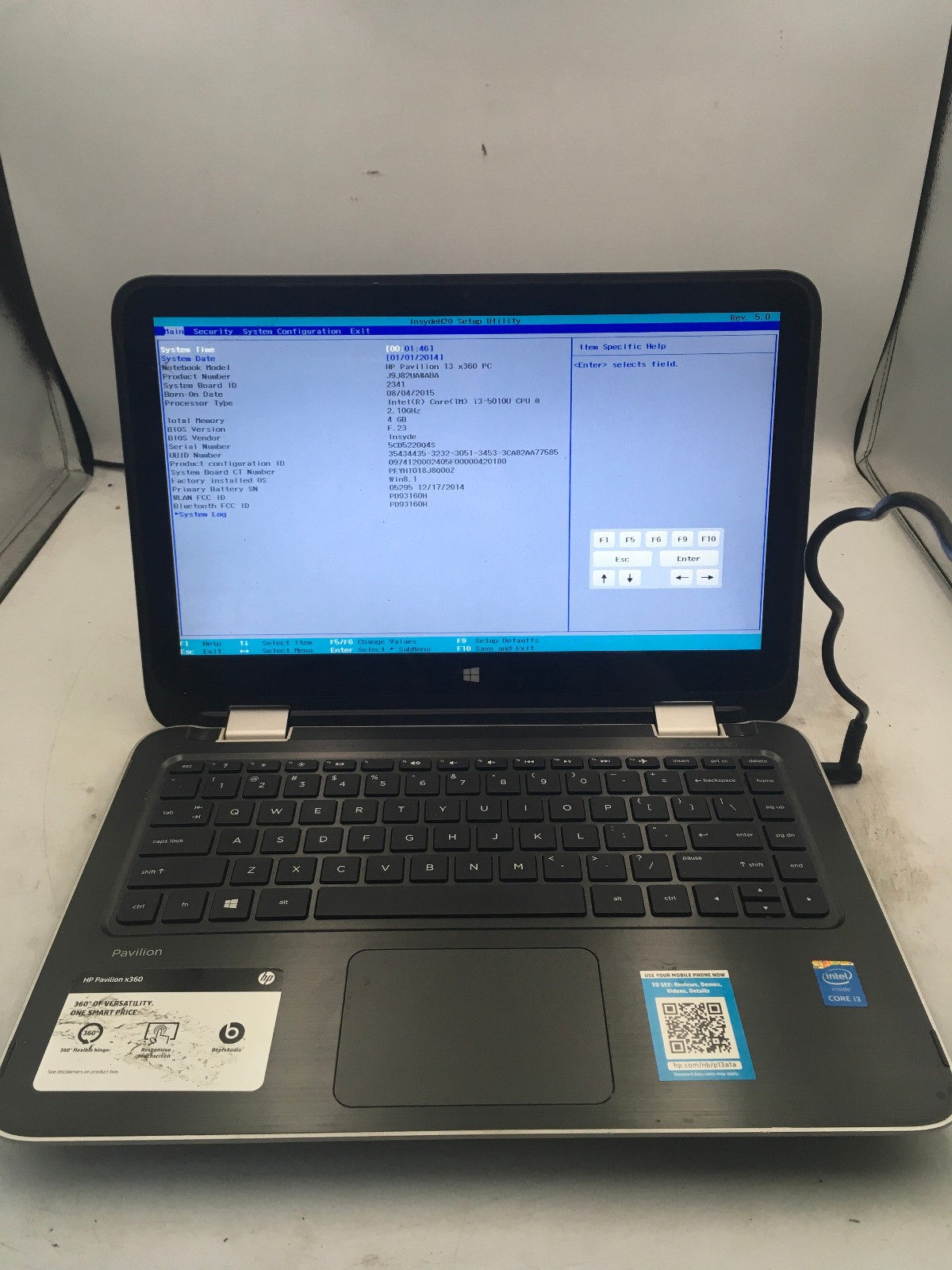 HP PAVILION 13 X360 A110DX – BOOTS TO BIOS – INTEL I3 5010U – 4GB RAM – READ -BB