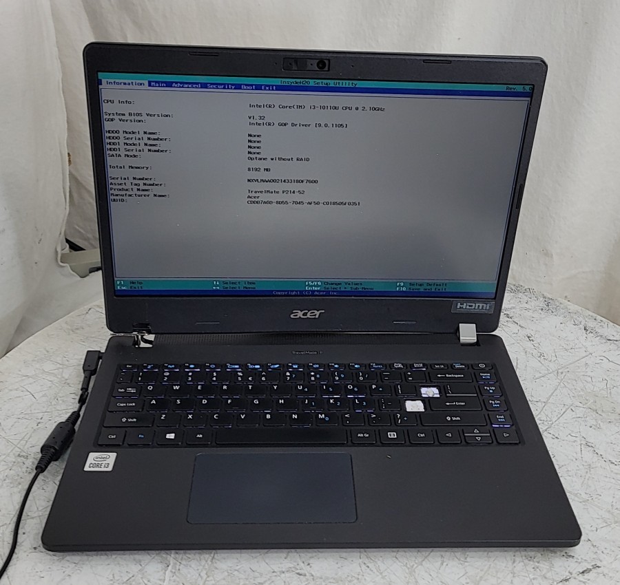 ACER TRAVELMATE P214-52 N19Q7 Laptop Core I3-10110U 8GB SEE NOTES