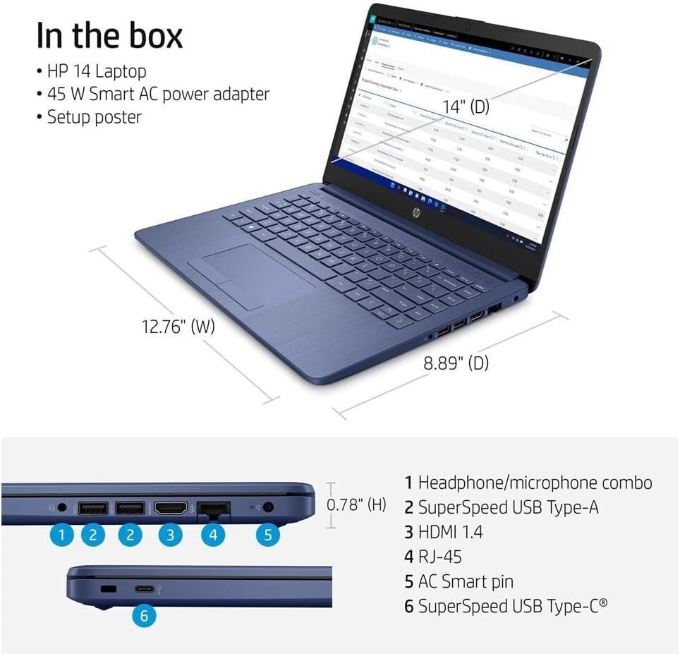 HP 2024 Newest Laptop 14″HD Intel 4-Core Up to 16GB RAM & 320GB Storage Blue