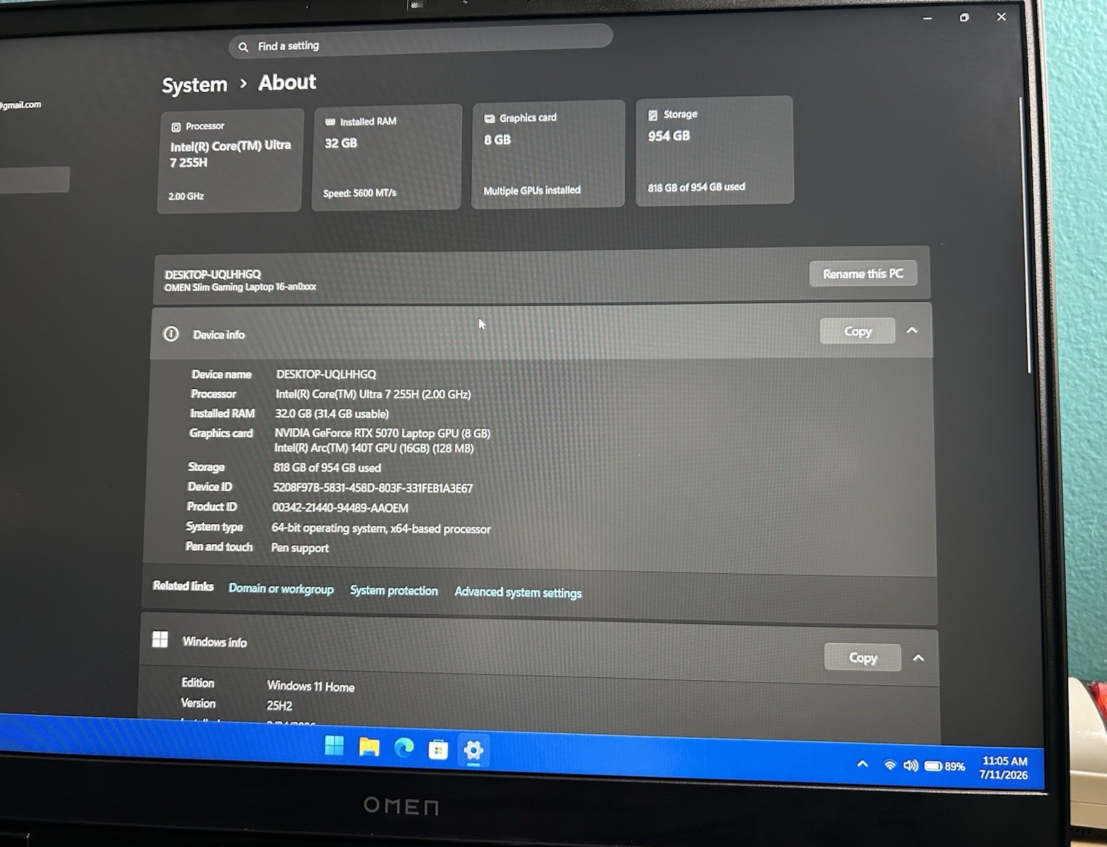 HP OMEN 16 Slim Ultra 7 255H 32GB 1TB SSD RTX 5070 Gaming Laptop 16-an0003nr