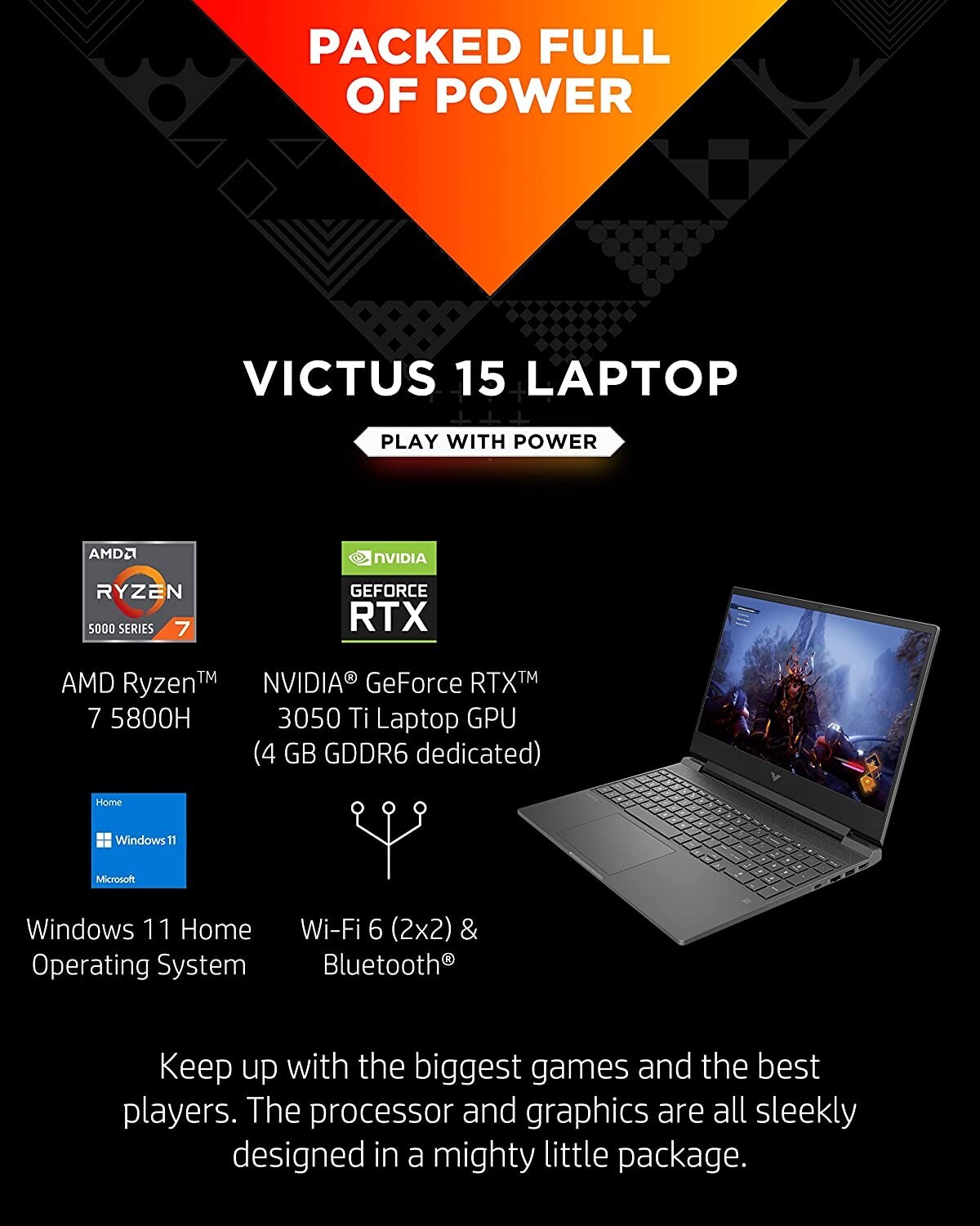 HP Victus 15.6″ Gaming Laptop PC, NVIDIA GeForce RTX 3050 Ti, AMD Ryzen 7 5800H,