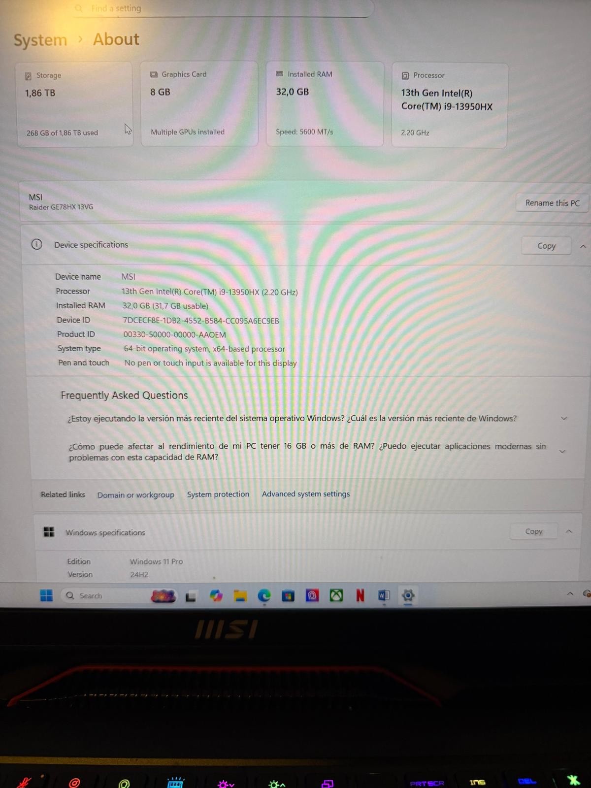 Raider GE78HX 13VG 13th Gen Intel Core i9-13950HX (2.20 GHz) 32GB RAM SSD 2TB