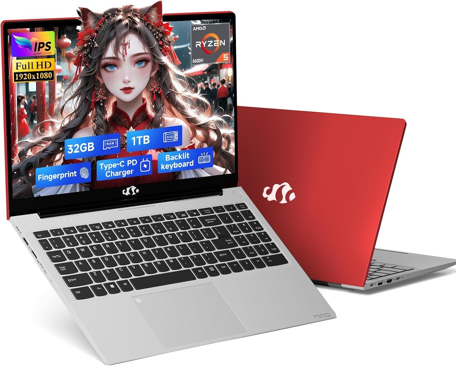 NIMO 15.6 Gaming Laptop AMD Ryzen 5 6600H 6-Cores 32GB DDR5 RAM 1TB SSD 4.5GHz