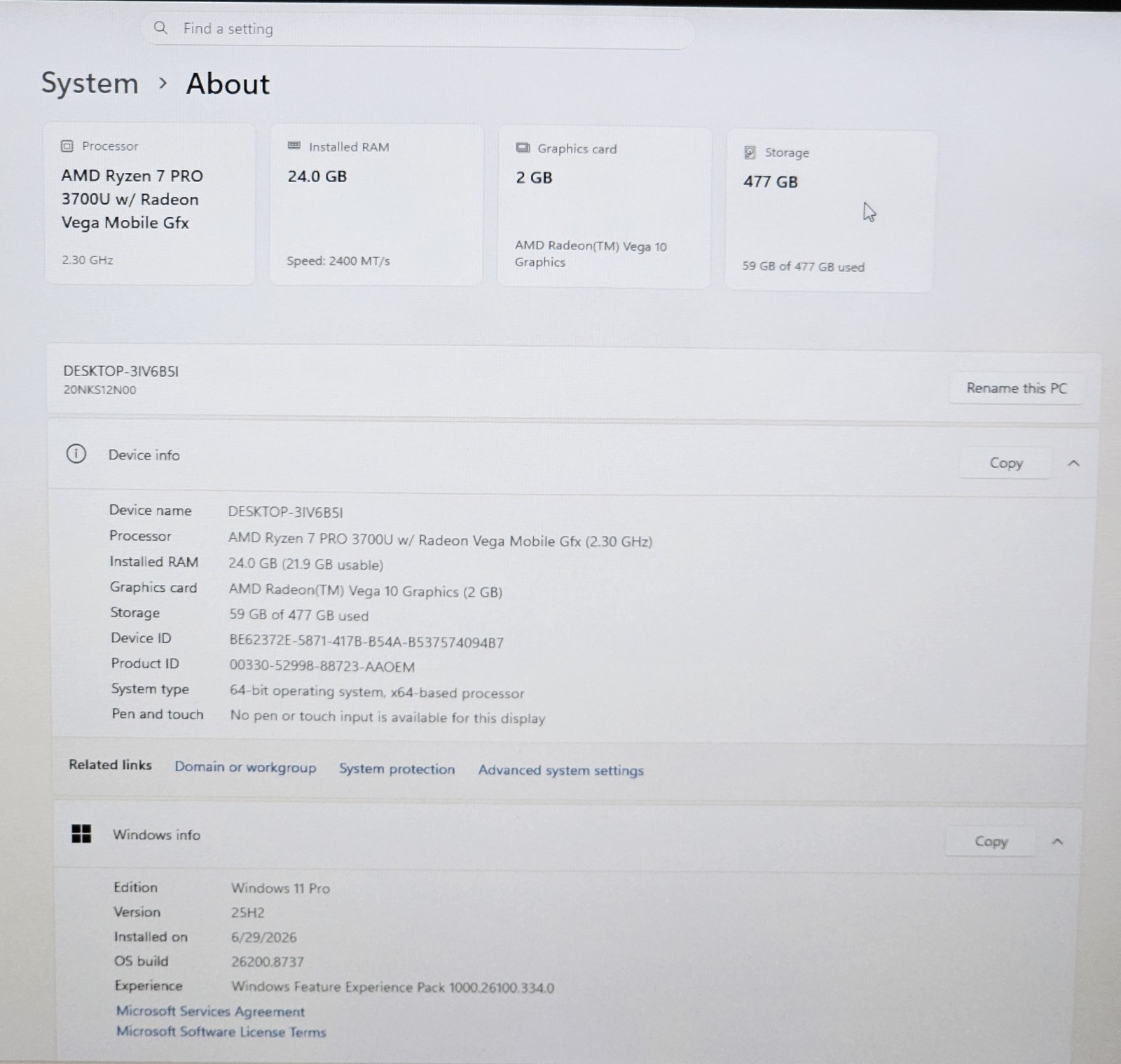 ThinkPad T495 Ryzen 7 Pro/ Radeon Vega Graphics 24GB RAM 512GB SSD WIN 11/Webcam