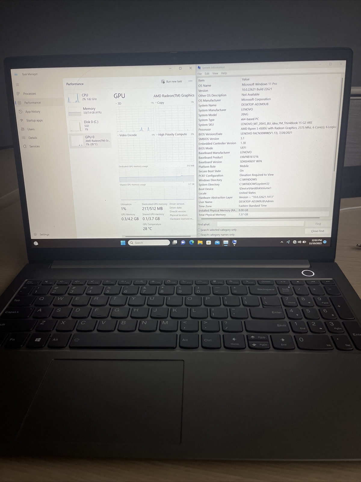 Lenovo ThinkBook 14 G2 ARE 15.6′ (256GB SSD, AMD Ryzen 5 4500U, 2.3GHz, 8GB RAM)
