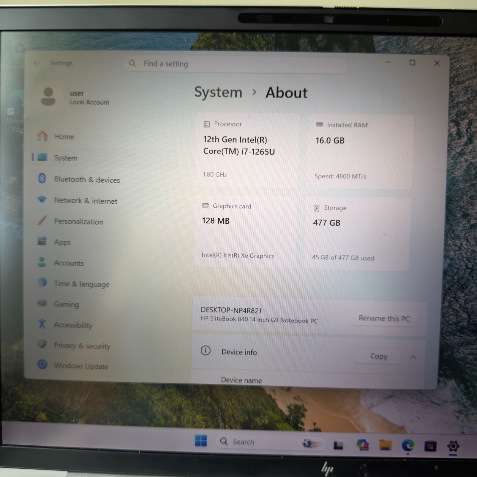 HP EliteBook 840 G9 14” 512GB SSD Intel i7-1265U 16GB RAM w Charger – Fair