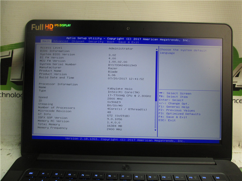 Razer RZ09-01953E71 Laptop i7-7700HQ 2.8GHz 16GB RAM 256GB SSD GTX1060