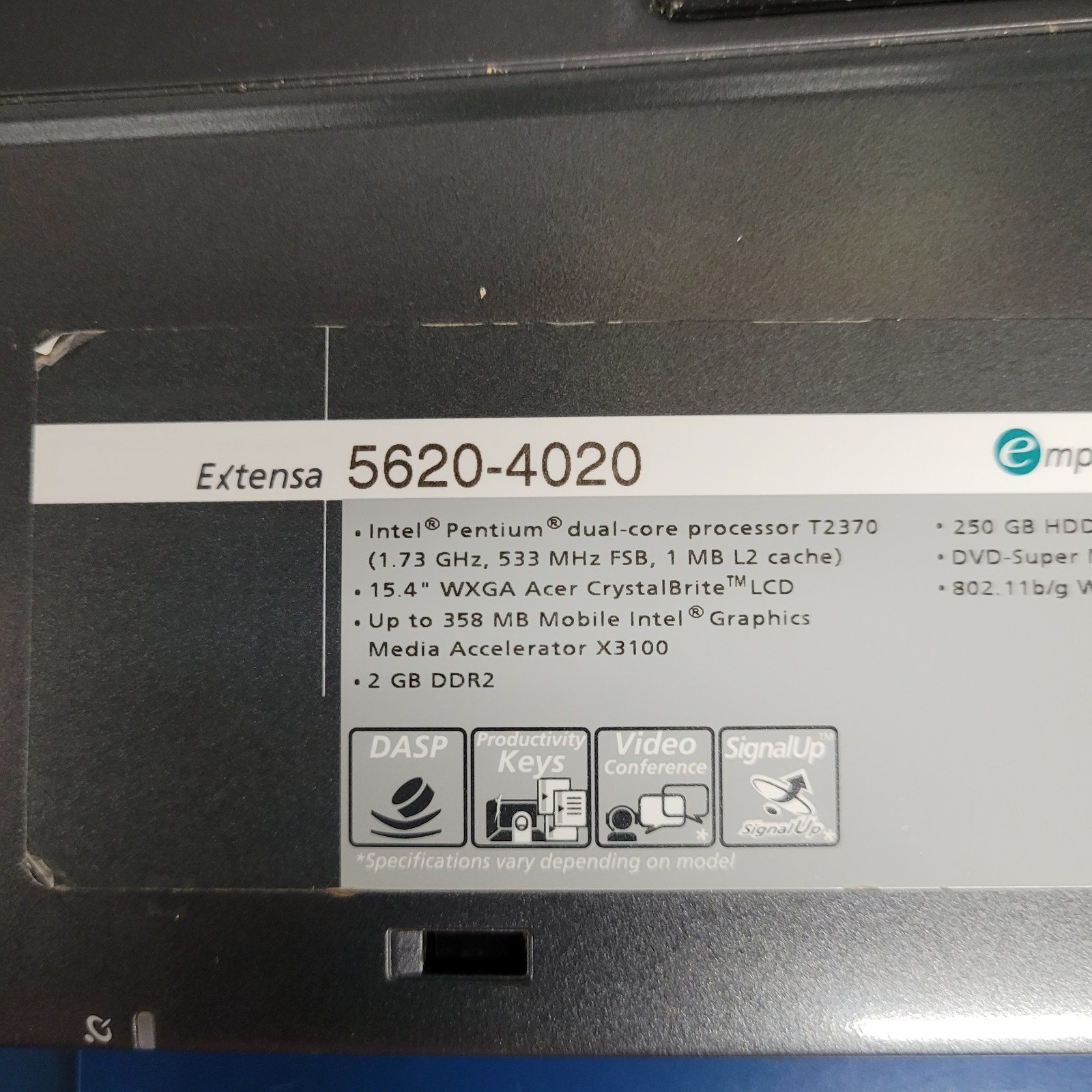Acer Extensa 5620-4020 Intel Pentium T2370 @1.73GHz No HDD No Charger