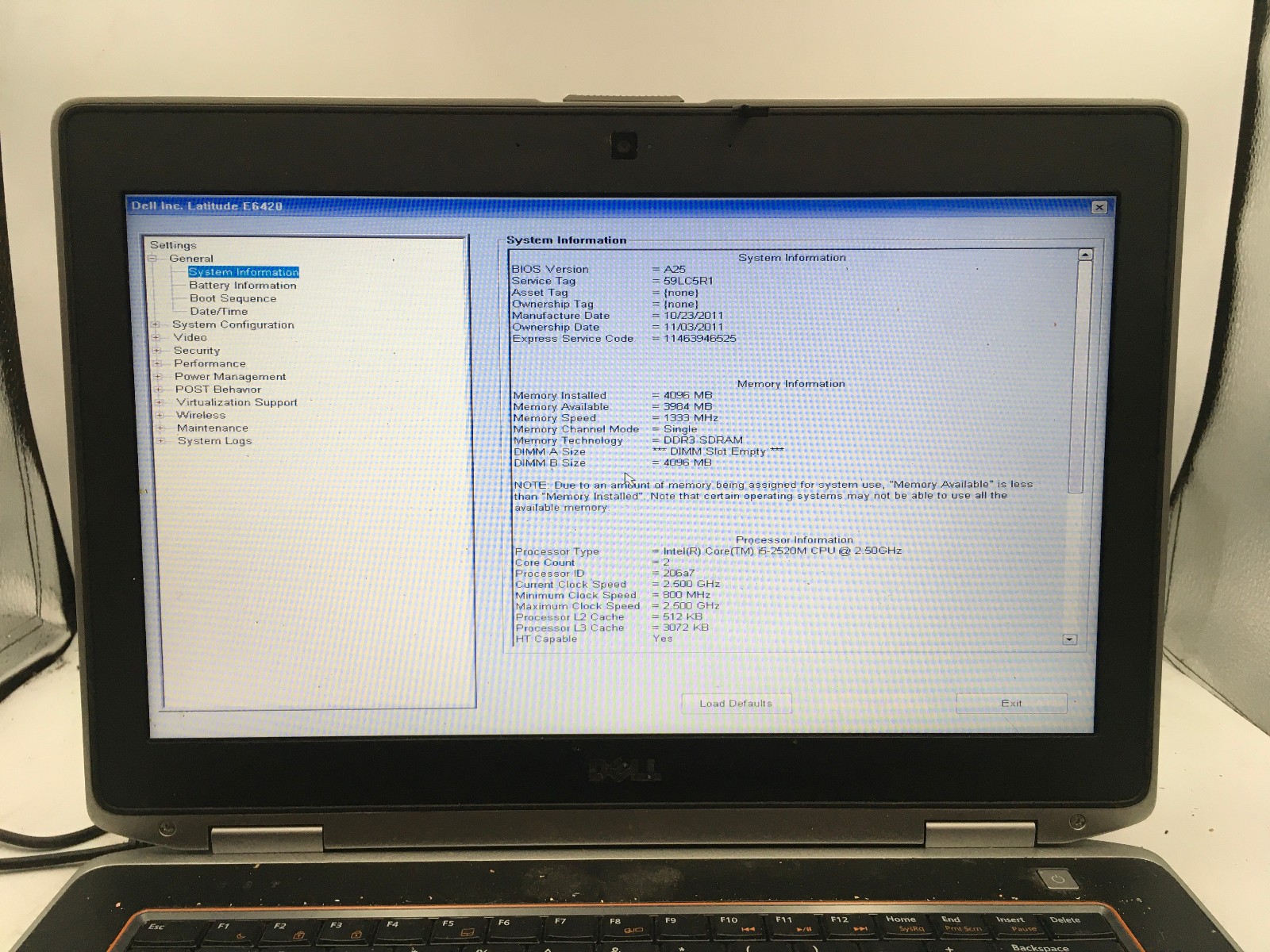 DELL LATITUDE E6420 – BOOTS TO BIOS – INTEL I5 2520M – NO RAM – READ DESC – BB!